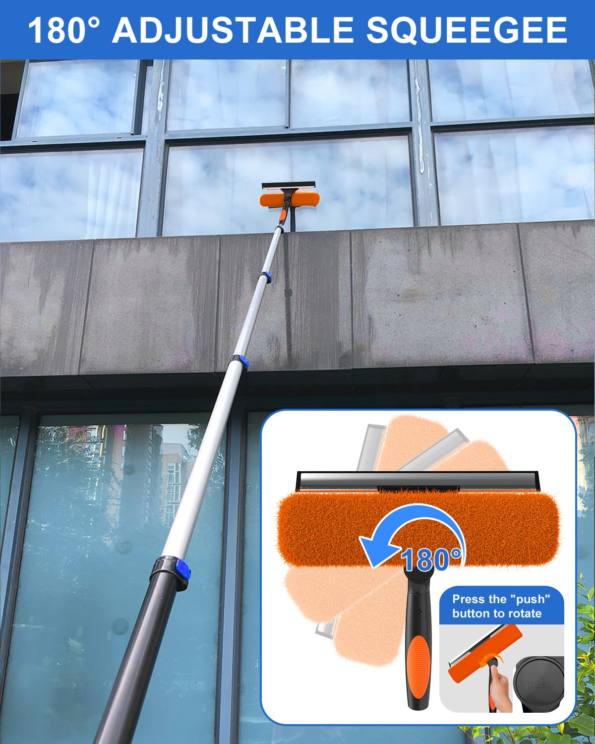 Kit de plumero de alto alcance de 26 pies con poste de extensión telescópico de 5 a 19 pies, plumero de techo alto, plumero de telaraña, escobilla de ventana, plumero de plumero, kit de