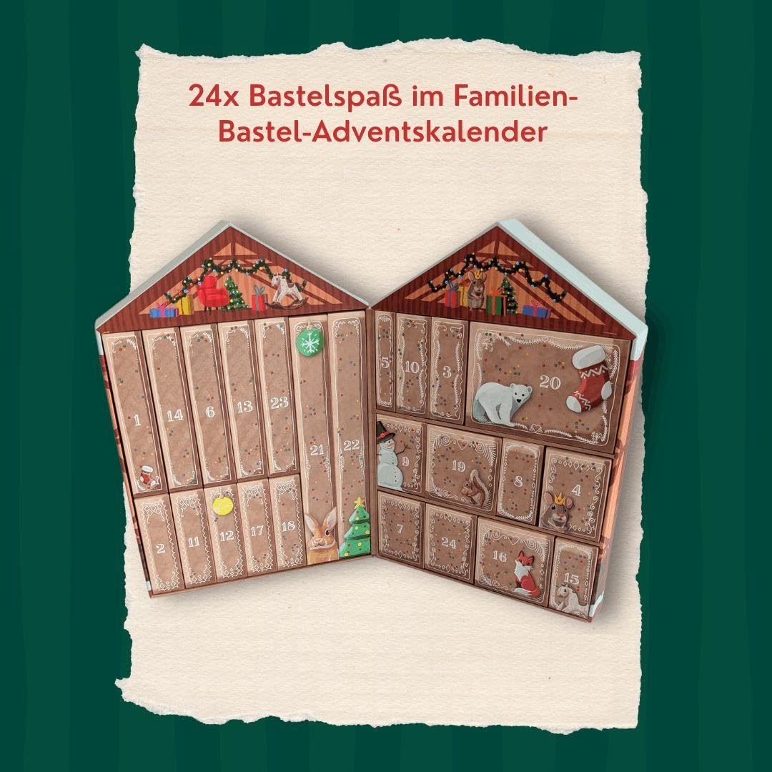 Bastel-Adventskalender für die ganze Familie - Dein kreativer DIY-Adventskalender mit 24 Türchen voller Bastel- und Beschäftigungsideen. Material für 24 Projekten. Mit Anleitungsbuch und Vorlagen