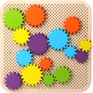 DYNWAVE Children Educational Gear Building Toy Set Interlocking Gears Kit Wooden Construction Playset Rotating Mechanism Problem Solving Game Suitable for Preschool Classroom Home Play ages3-6