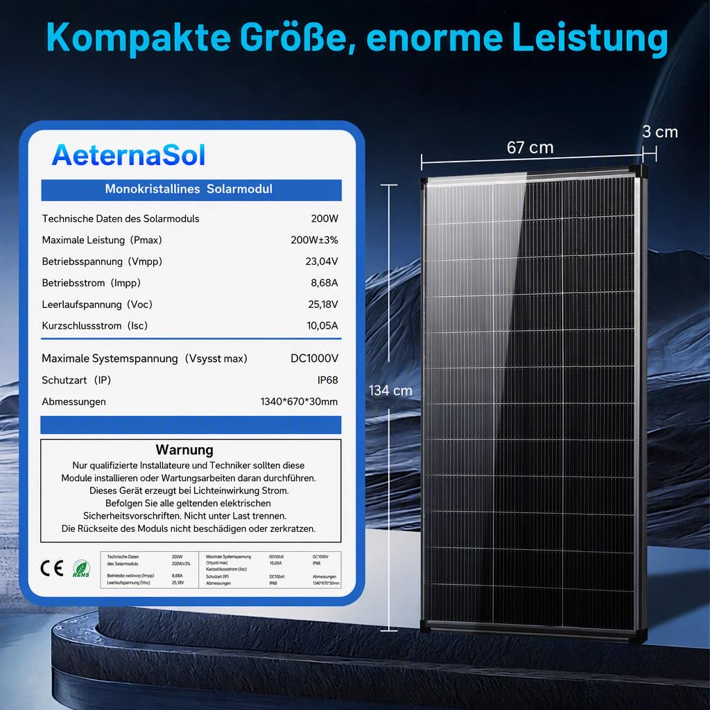 400W (2x200W) Solarpanel Bifazial Zonnepaneel12V 18BB TopCon N-Typ A+ monokristalline Zelle, 25% hocheffizient, Solarmodule für Dach, Wohnmobil, Bauernhof, Anhänger, Marine, Zuhause