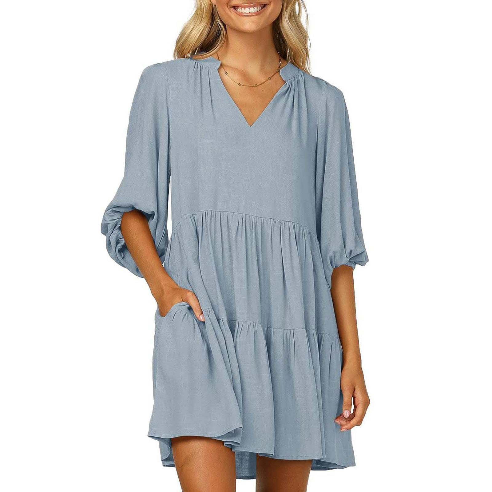 Robe manches 3/4 bouffantes fluide pour camoufler les bras avec élégance