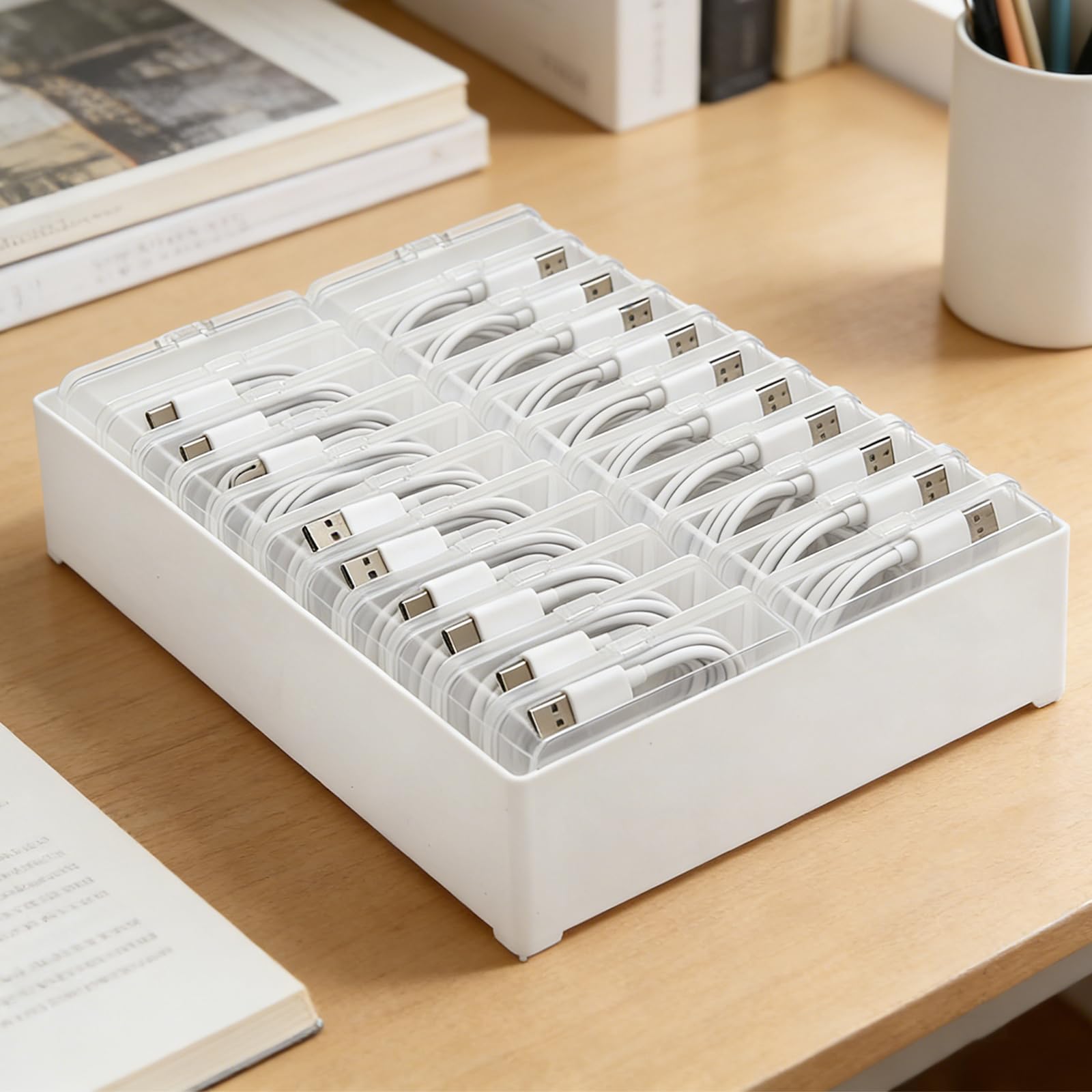 YEXEXINM Extra Large Cable Organizer Box with 22 Clear Switch Case Power Cord Organizer Desktop Cable Management Box Cord Storage Box for Desk Accessories Stationery Supplies Office Home