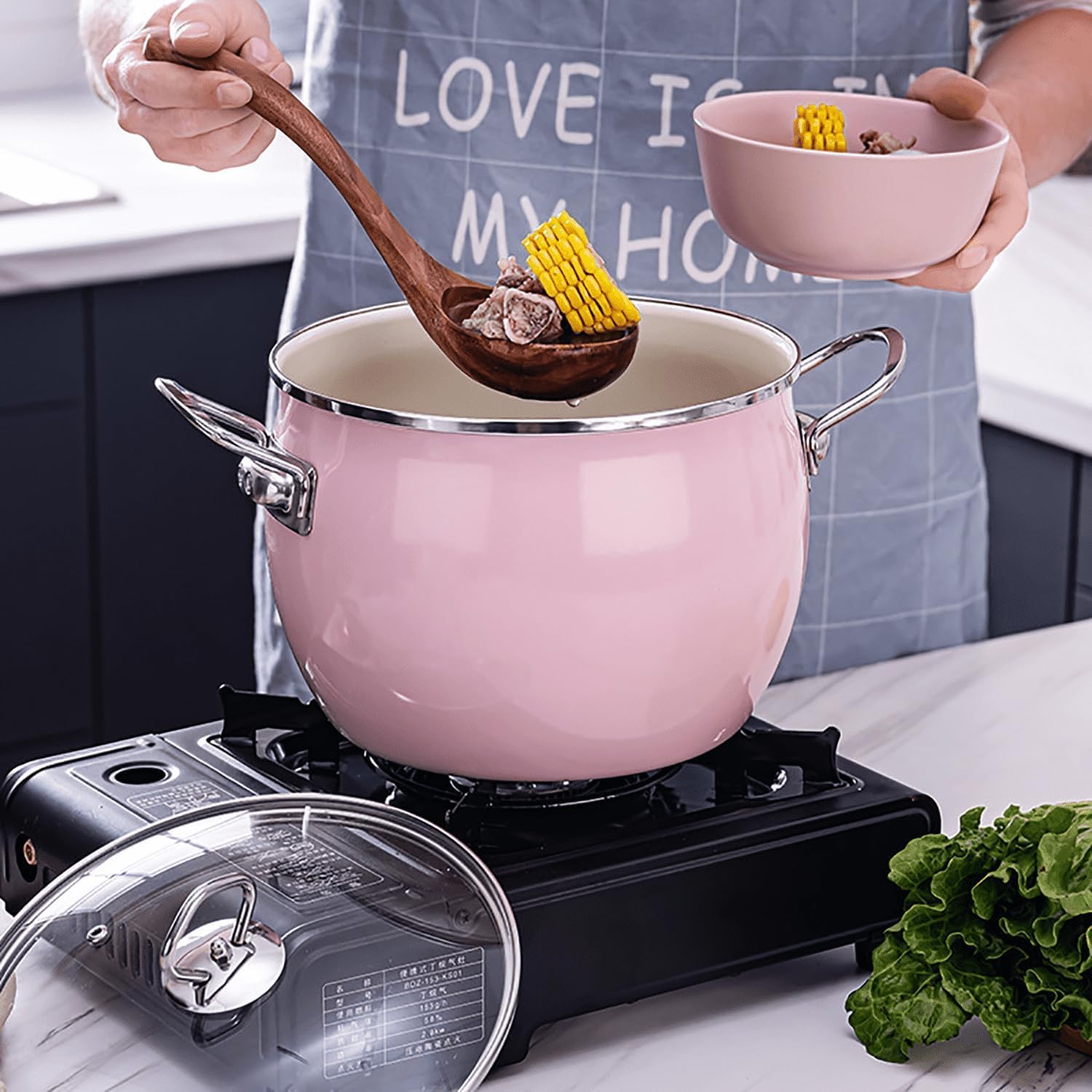 Pentola Antiaderente per Pasta con Coperchio, Pentola Smaltata per Brodo, Stufati E Conserve, Pentola Grande A Fondo Piatto per Piani Cottura A Induzione, Pentola Antiaderente per Green