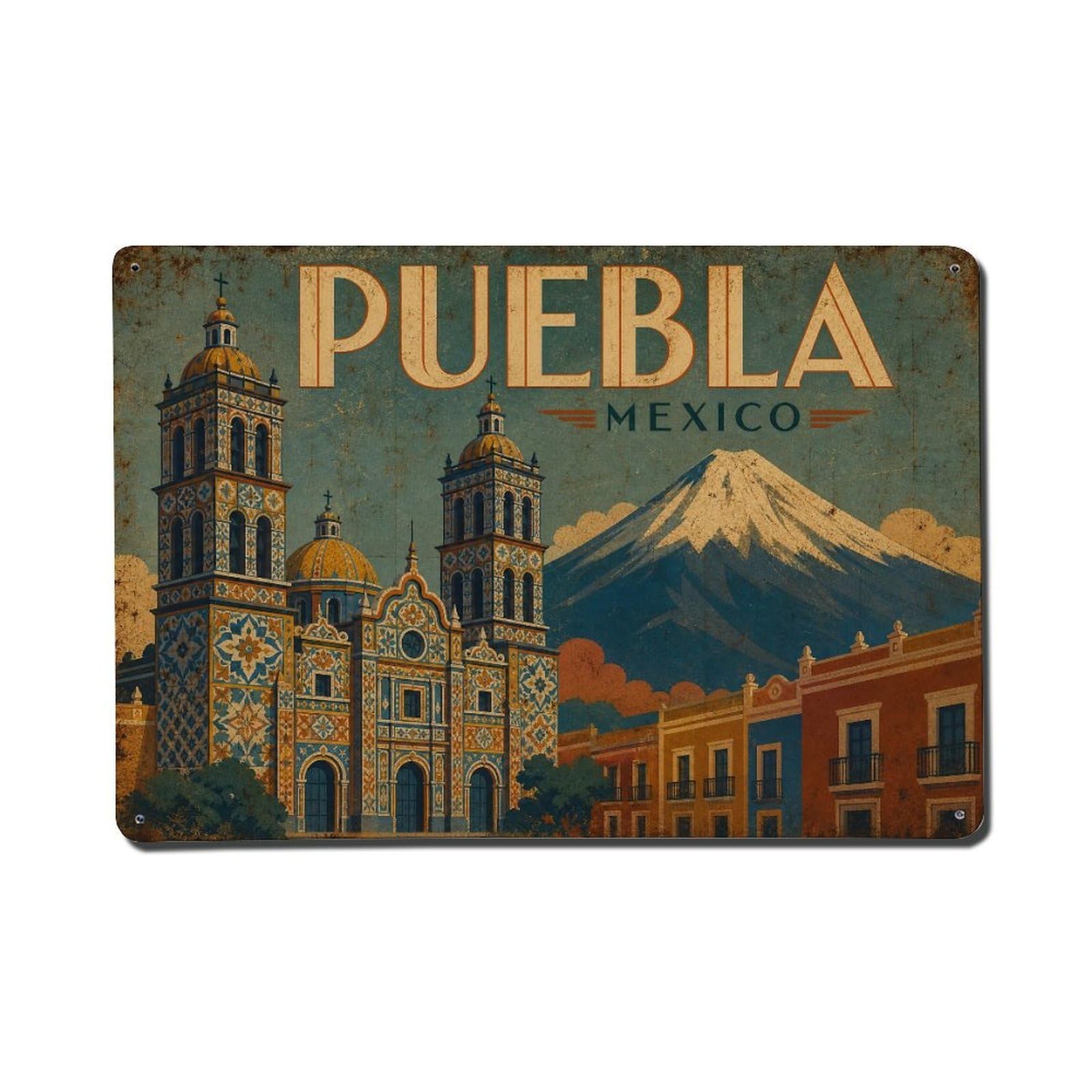 Travel Vintage Mexico Puebla Metal Tin Sign