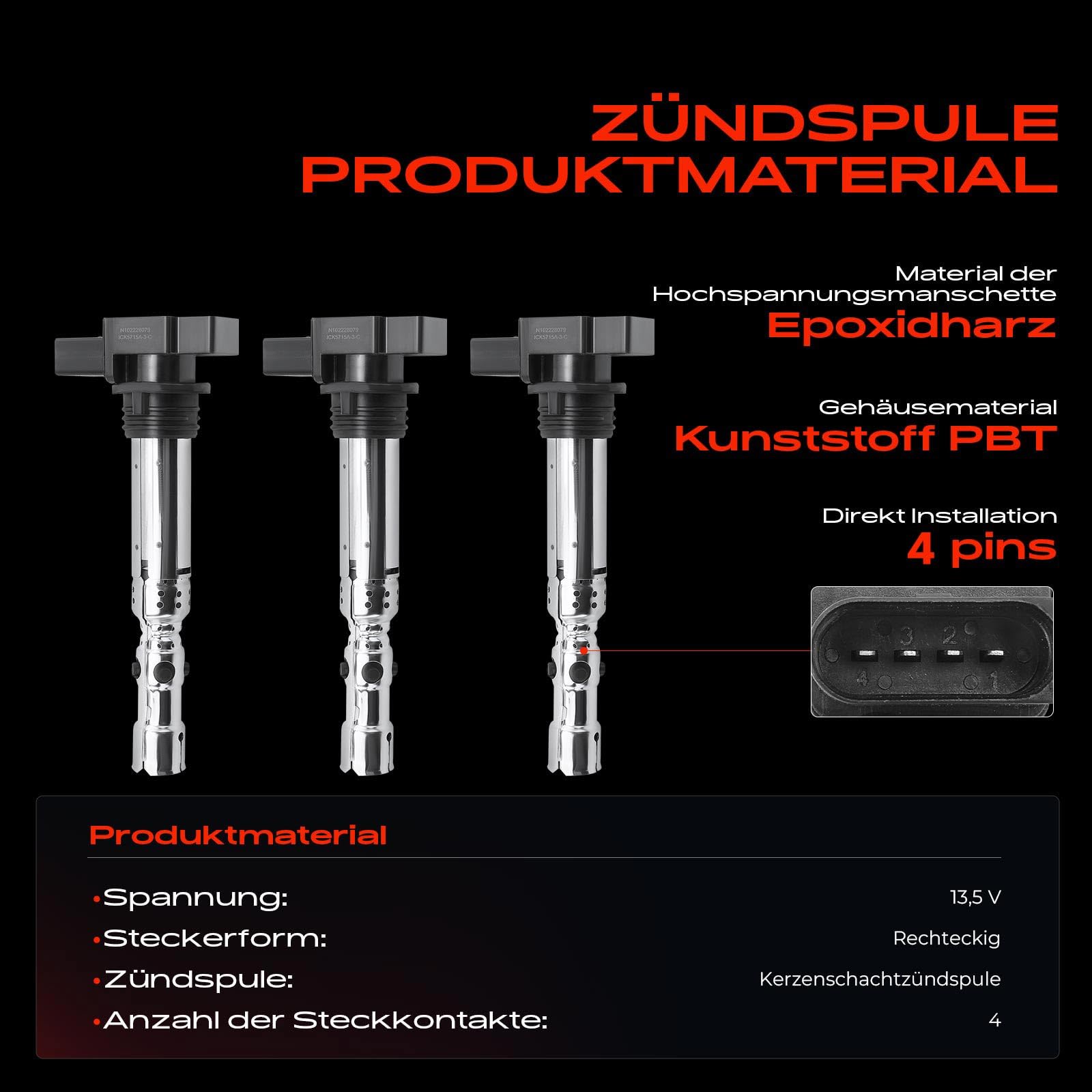 Frankberg 3x Bobine di accensione Modulo di accensione Compatibile con Polo 9A 9N 1.2 Fox Compatto 5Z1 5Z3 5Z4 1.2 Fabia I 6Y2 1.2 Ibiza III 6L1 1.2 Fabia II Combi 545 1.2 Replace# 03D905115