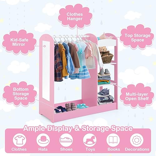 Miniatura 5 de UIIAIOUIAIO Almacenamiento de disfraces para niños con espejo armario de juego para niños con espejo organizador de disfraces para niños armario de