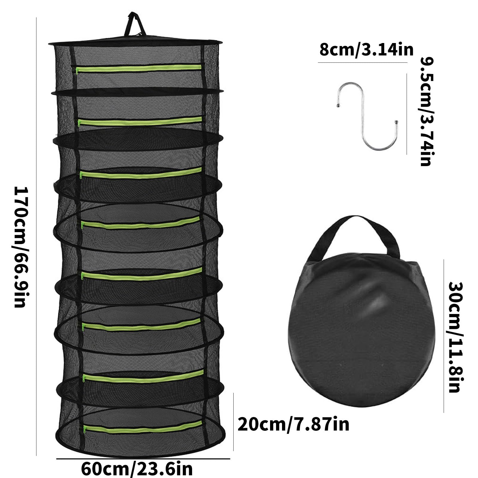 Séchoir à herbes à quatre niveaux avec filet de suspension pliable pour herbes, fleurs, thé