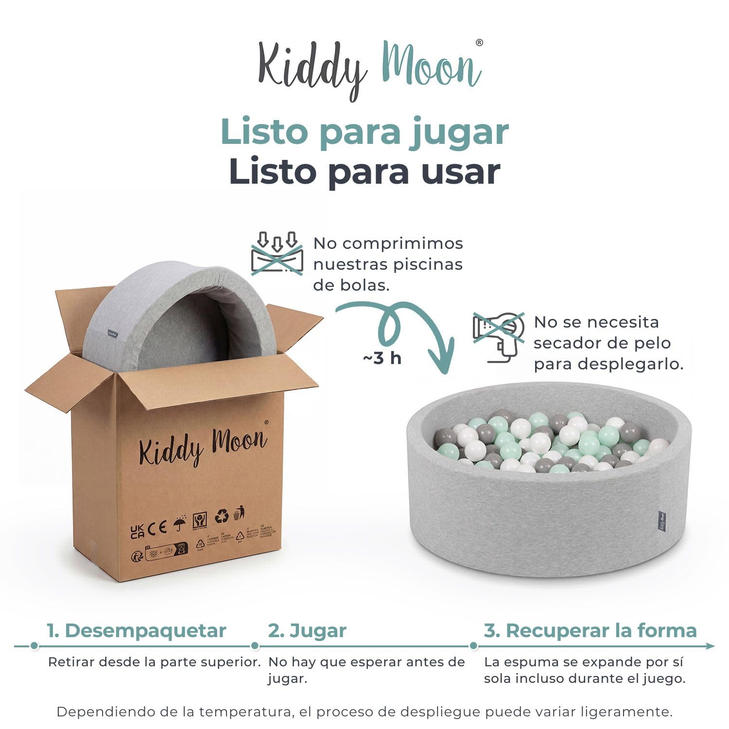 KiddyMoon 90X30cm/300 Bolas ∅ 7Cm Piscina De Bolas para Ninos Hecha En La UE, Gris Clr:Blanco/Gris/Menta