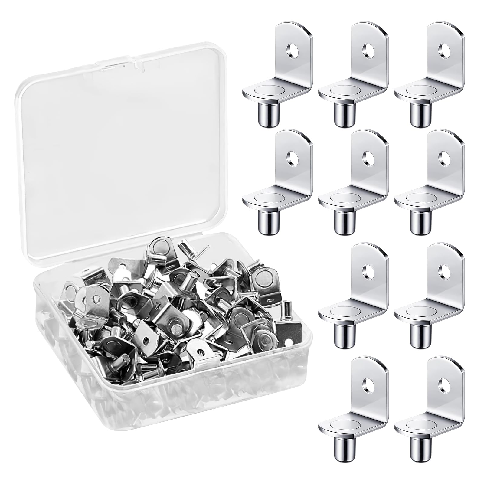 30 Pcs 5mm Shelf Support Peg, L-Shaped Solid Alloy Shelf Pins, Shelfs Bracket Pegs with Hole for Kitchen Bookcases Closets Cabinets Bookshelves Etc.