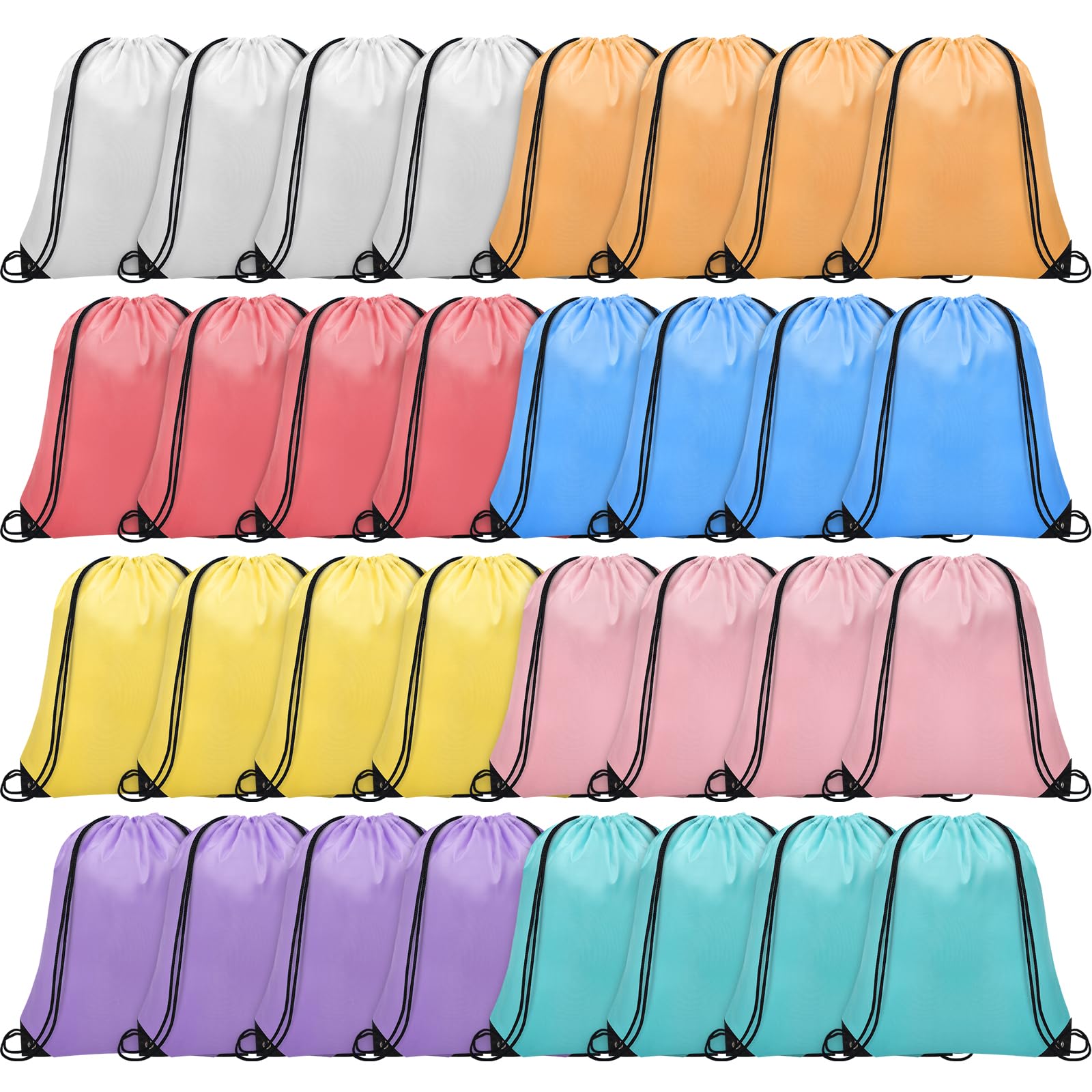 Grneric 32Pcs Drawstring Bags Bulk Cinch Bag, Polyester String Bag Drawstring Backpack for Trip Party Camping Sports Gym Yoga （Soft）