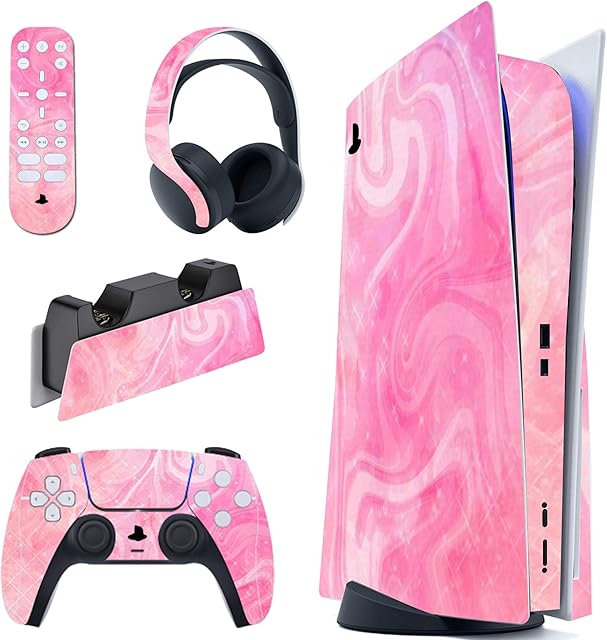 PlayVital Psychedelic Pink Full Set Skin Decal for ps5 Console Disc Edition, Sticker Vinyl Decal Cover for ps5 Controller & Charging Station & Headset & Media Remote