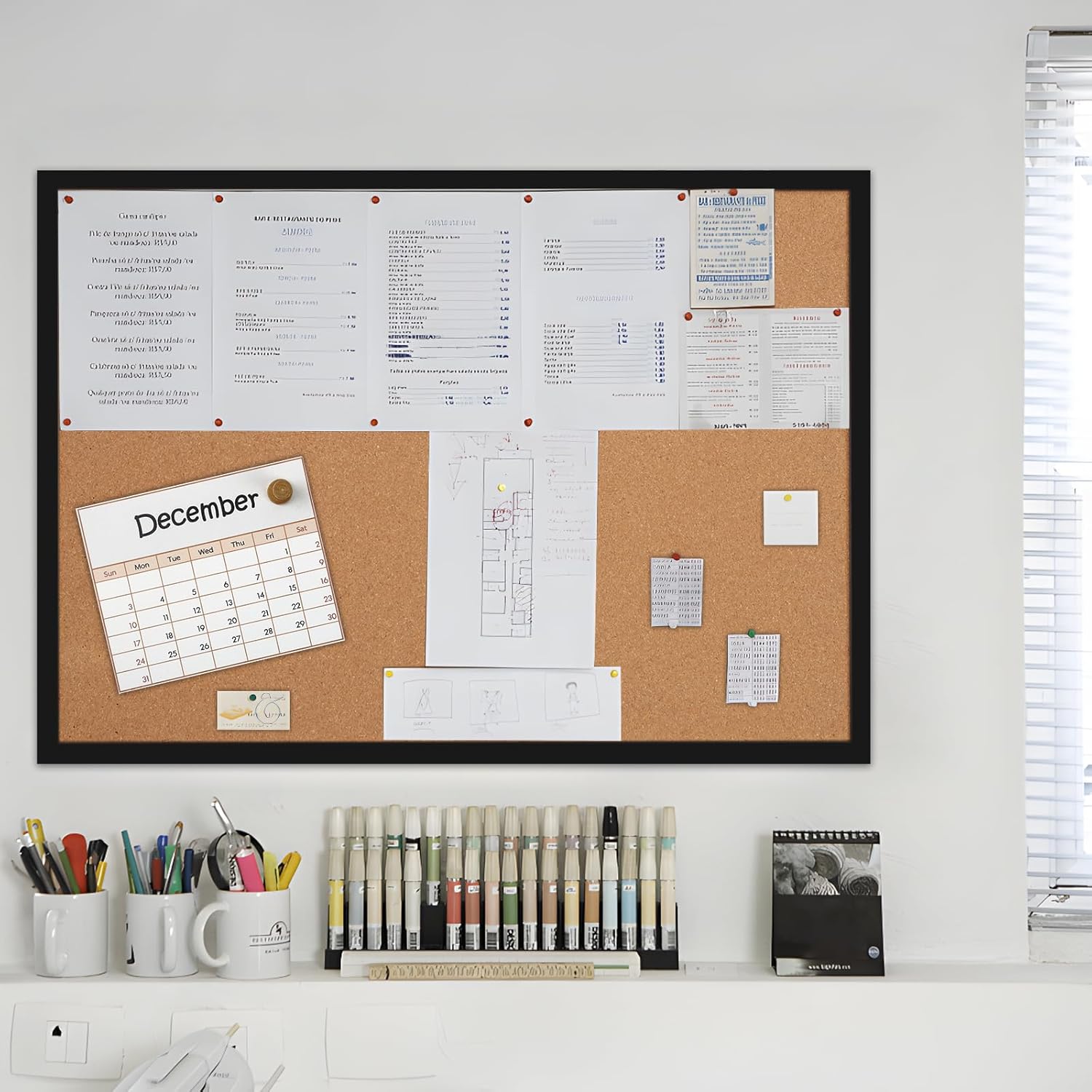 24” x 36” Cork Boards for Walls with Black Wooden Frame 1pack, Double Sided Office Board for Wall Organizer, Bulletins Board Decorative Hanging Pin Board for School, Home & Office, Notice Board