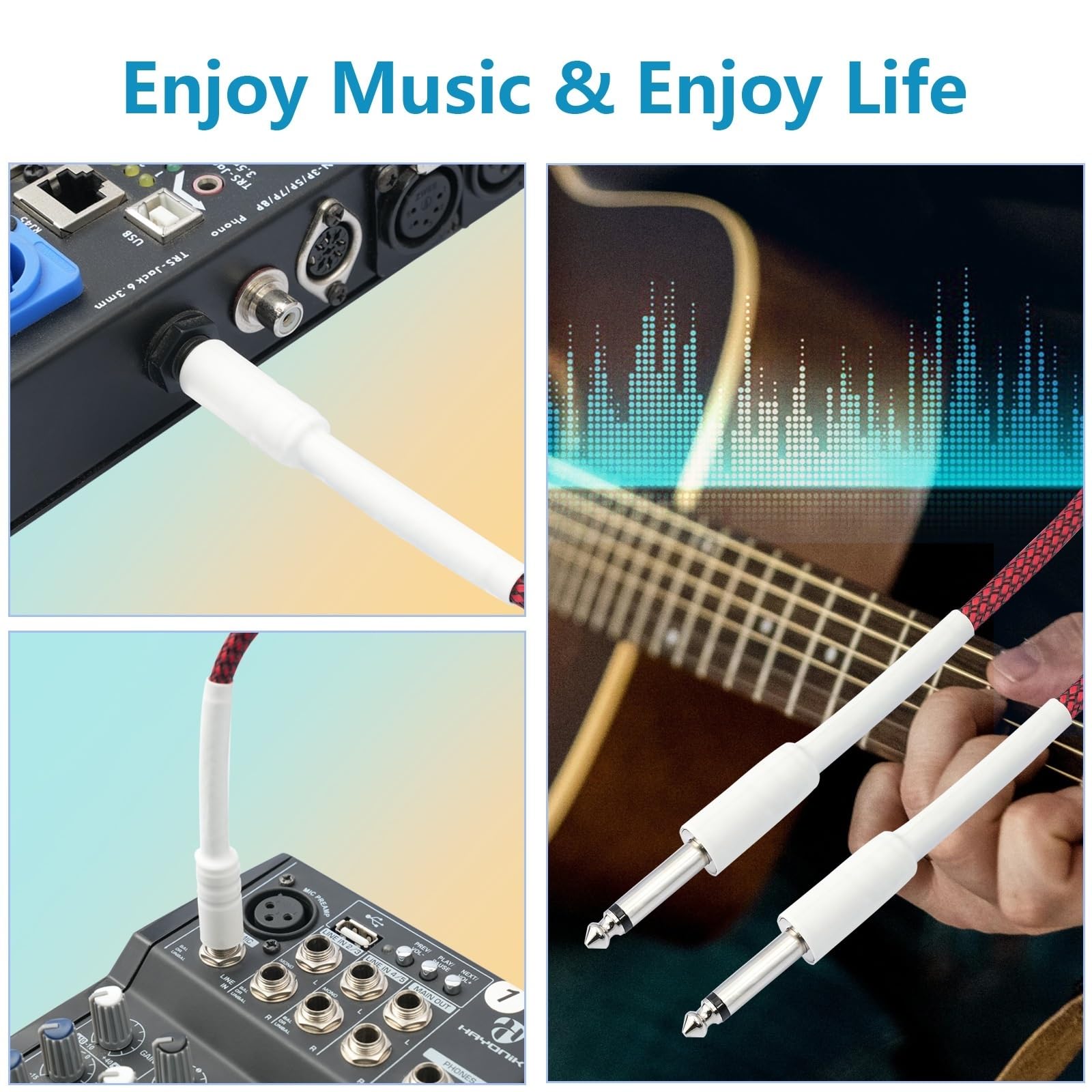 Instrumentenkabel Doppelt Geschirmtes 6,35-mm-Stecker-Stecker-Audiokabel Mit Rauschunterdrückung, 1/4 Zoll TS Für E-Gitarre Für Lautsprecher(10m)