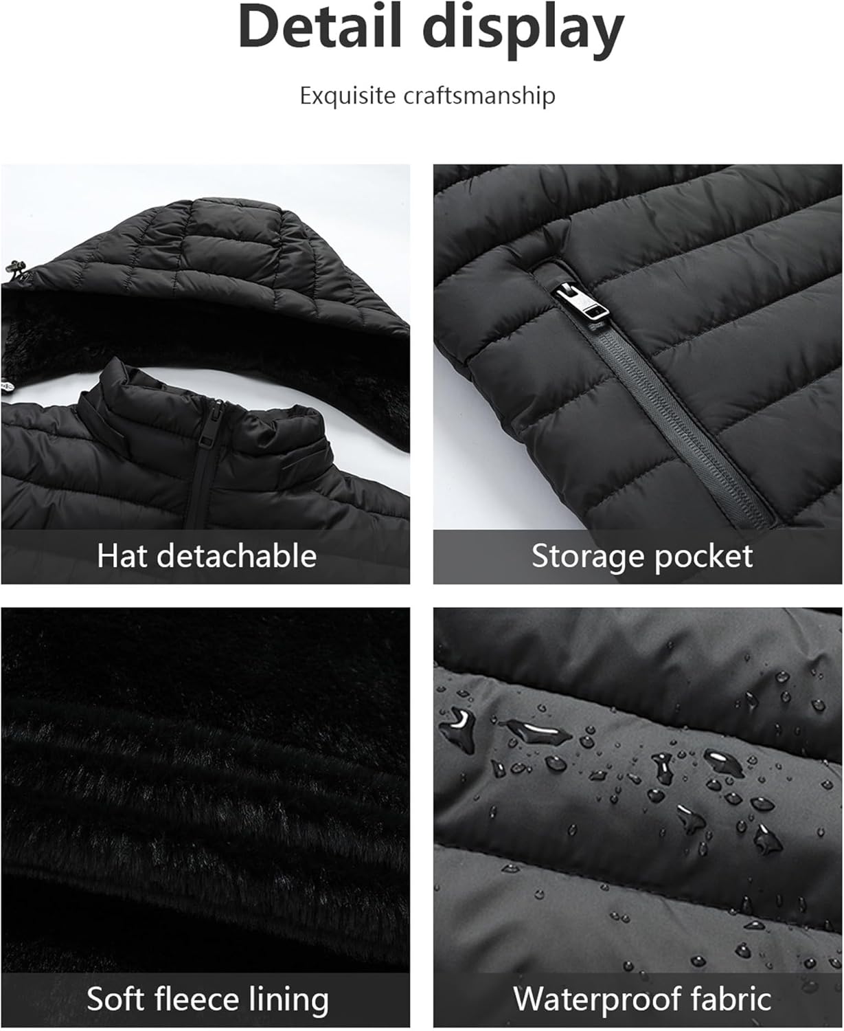 Men's Quilted Puffer Down Coat| Windproof, Waterproof, Flannel Lined, Detachable Hood, Thicken for Winter Warmth - Image 4