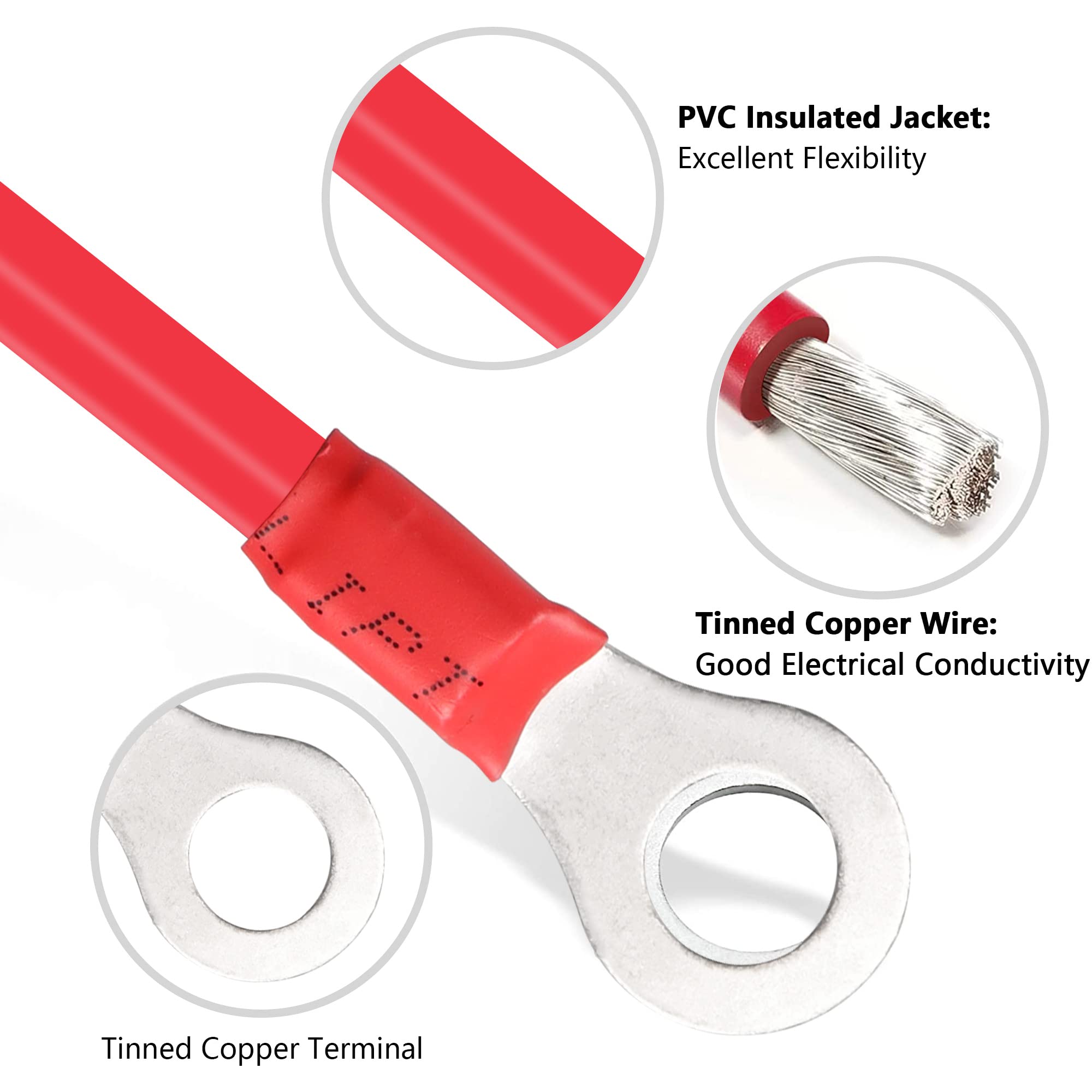 XMSJSIY Cavi dell'invertitore di potere del calibro 10 dei cavi della batteria solare con 3/8 "terminali dell'anello 10AWG cavo di estensione stagnato del vassoio di rame per solare, RV, auto (1M)