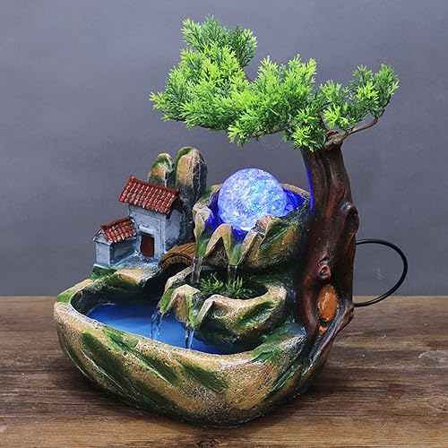 Vista 11 de Indoor Waterfall Fountain Tabletop Fountains with LED Lights,with Rolling Ball Atomizer,Lighted Illuminated Waterfall Indoor Small Rockery Desktop