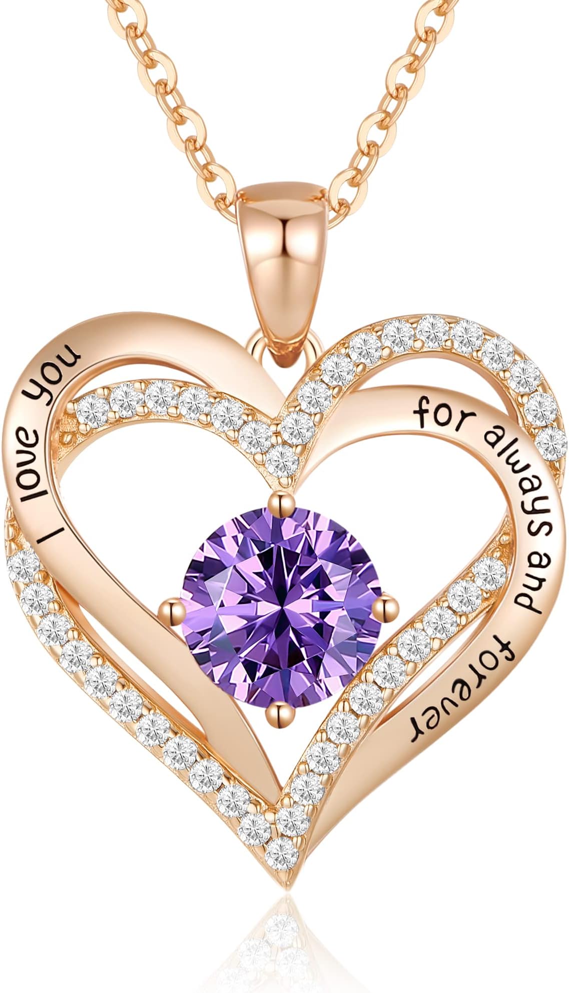 Necklaces for Women Birthstone Pendant, Love Heart Rose Gold Plated Jewellery Gifts for Mum Her Wife Girlfriend Anniversary Birthday Mothers Day Christmas Valentine's Day