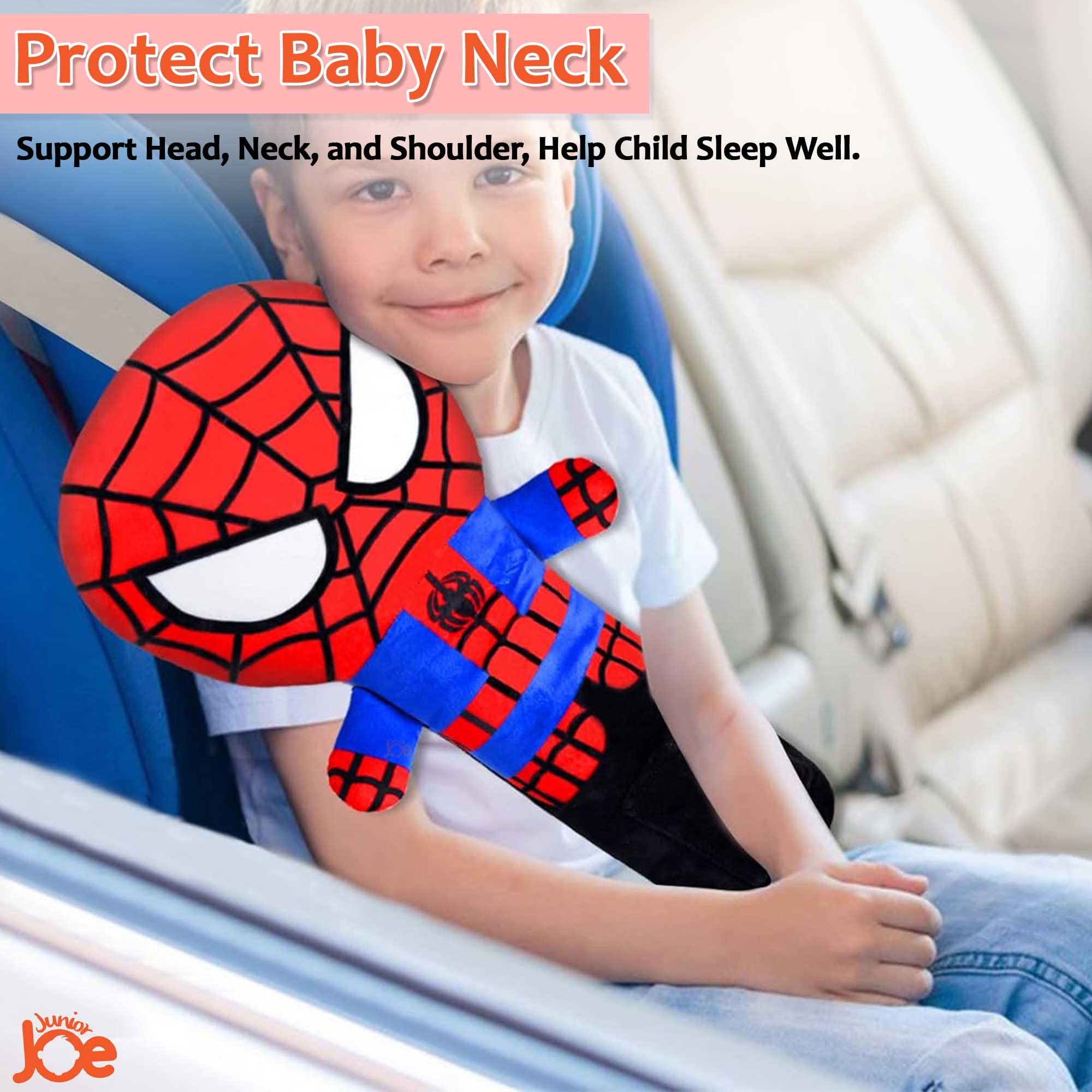 JUNIOR JOE Soft Velvet Car Seat Belt Pillow for Kids | Travel Neck Pillow with Cushion | Cute Cartoon Vehicle Shoulder Pads for Children| (Style-9) 2