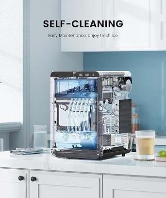 Electactic Nugget Ice Maker Countertop, Chewable Pellet Ice Machine with Handle, 44lbs Per Day Portable Ice Makers, Auto-Cleaning Ice Machine with Basket and Scoop for Home/Party/RV/Camping (Silver)