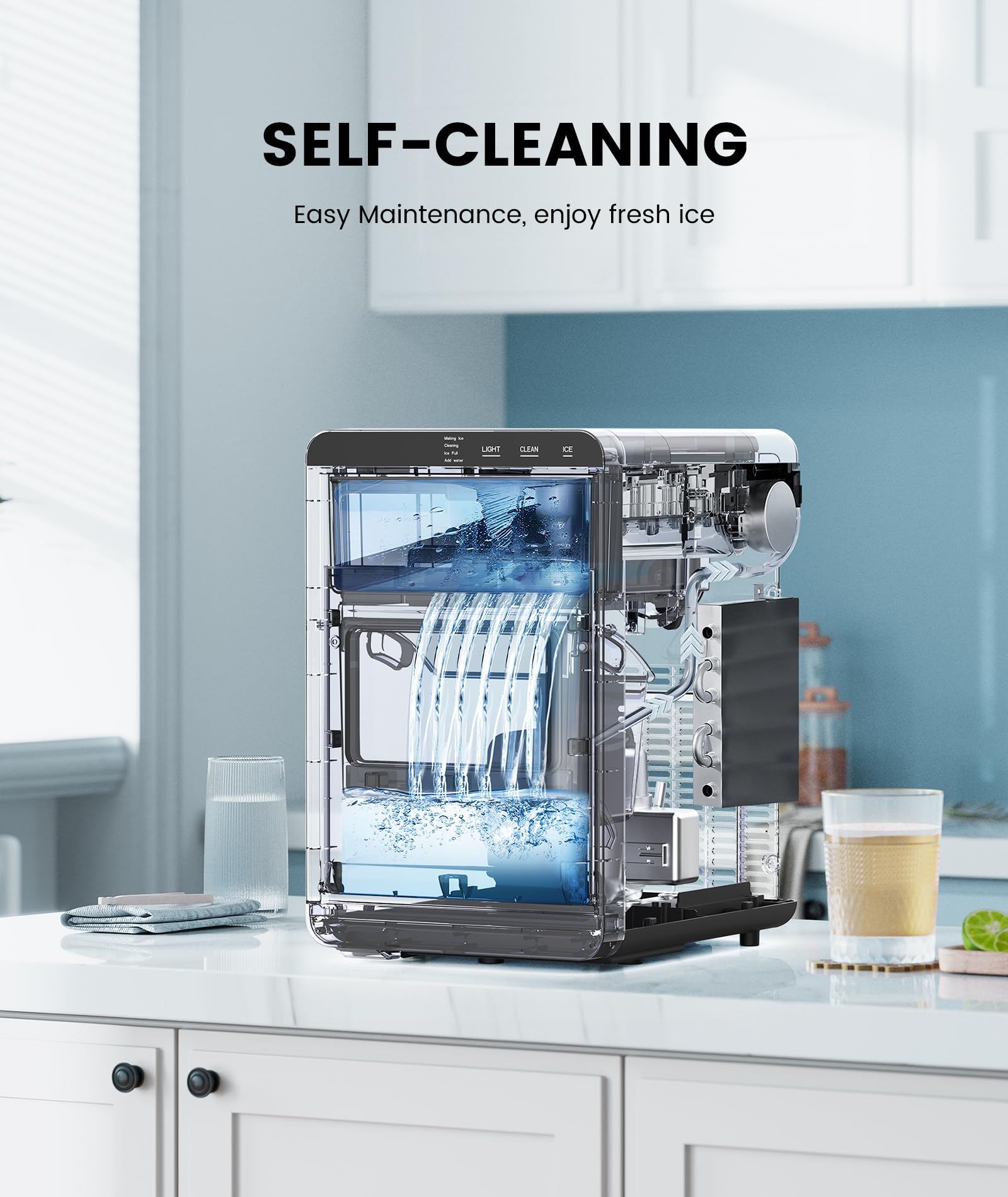 Nugget Ice Maker, 44Lbs/24H Ice Makers Countertop Crushed & Pebble Ice Machine with Handle, Auto-Cleaning Pellet Ice Machine with Basket and Scoop for Home/Party/Kitchen/Office(Brushed Silver) on Fridge.com