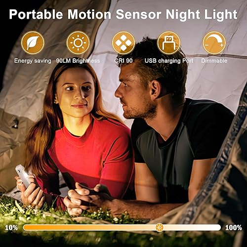 Miniatura 2 de Paquete de 4 luces LED con sensor de movimiento, regulables e inalámbricas, 90LM 3500K luces nocturnas blancas cálidas, diseño portátil con batería