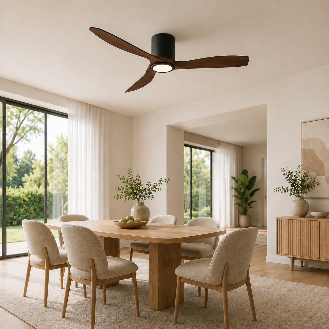 Ventilatore Soffitto con Luce LED - ON MICKEY Ø132cm | Motore Silenzioso DC 35W 3CCT | Telecomando | Nero Legno scuro