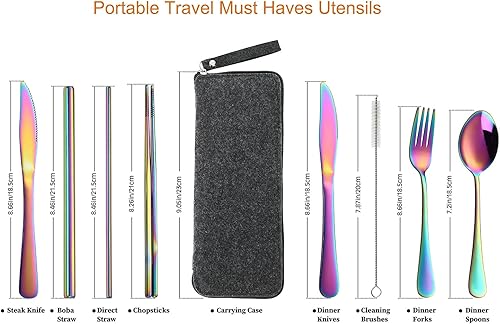 Miniatura 8 de VANDBAO Juego de utensilios de camping, utensilios de viaje portátiles con estuche para fijar vajilla, juego de cubiertos de acero inoxidable