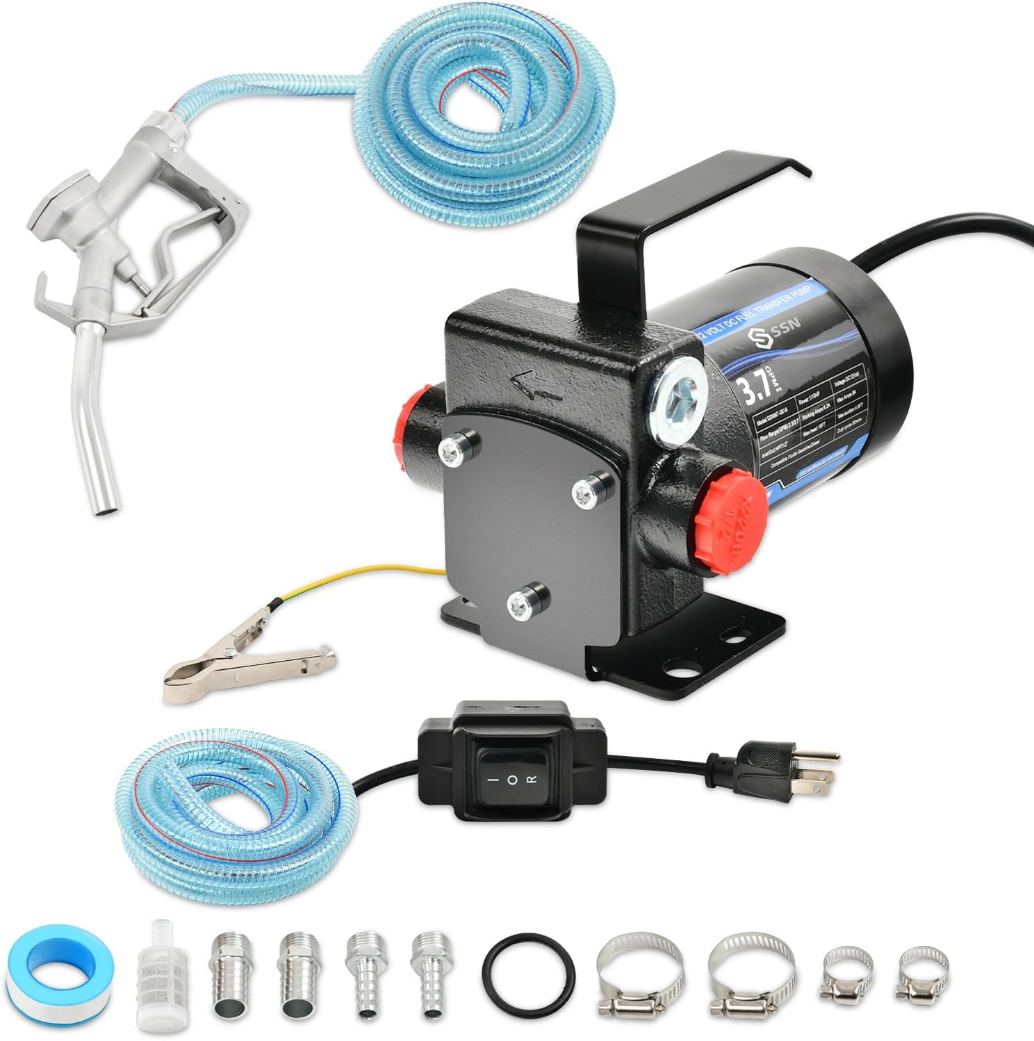 SSN 110V AC Gasoline Fuel Pump Kit，3.7GPM Self-priming Oil Transfer Pump，Reversible Overheat Protection Pump，Explosion-Proof，for Fuel，Diesel，Kerosene ，Mineral Oil