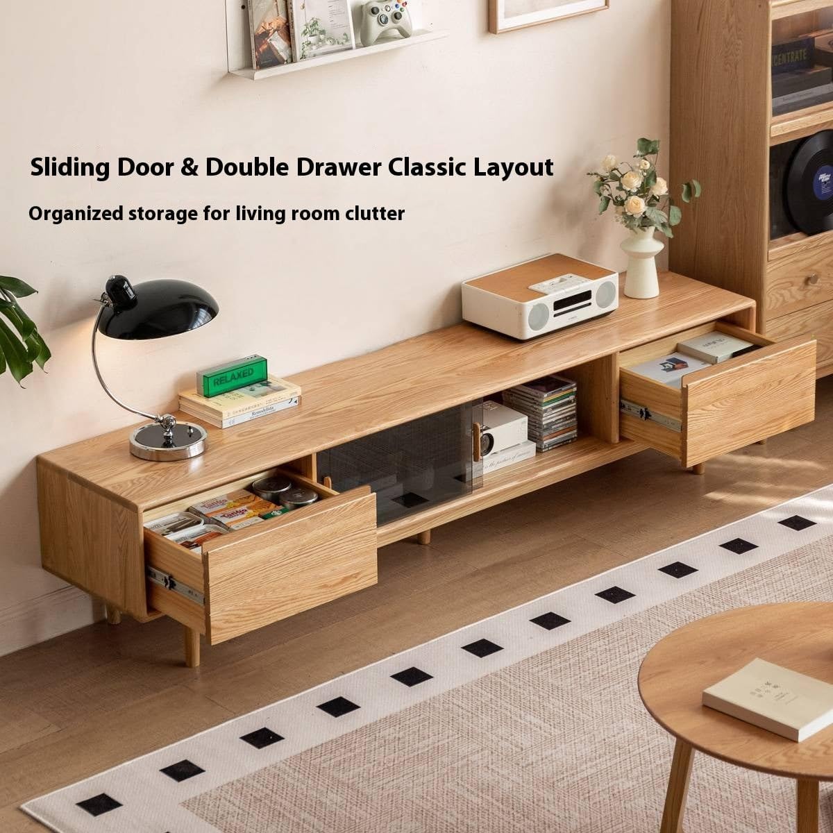 GVAwood Oak, Ash Solid Wood Modern TV Cabinet 78.7х15.7х18.1 inch/ 200х40х46 сm/Walnut Color/Ash TV Cabinet