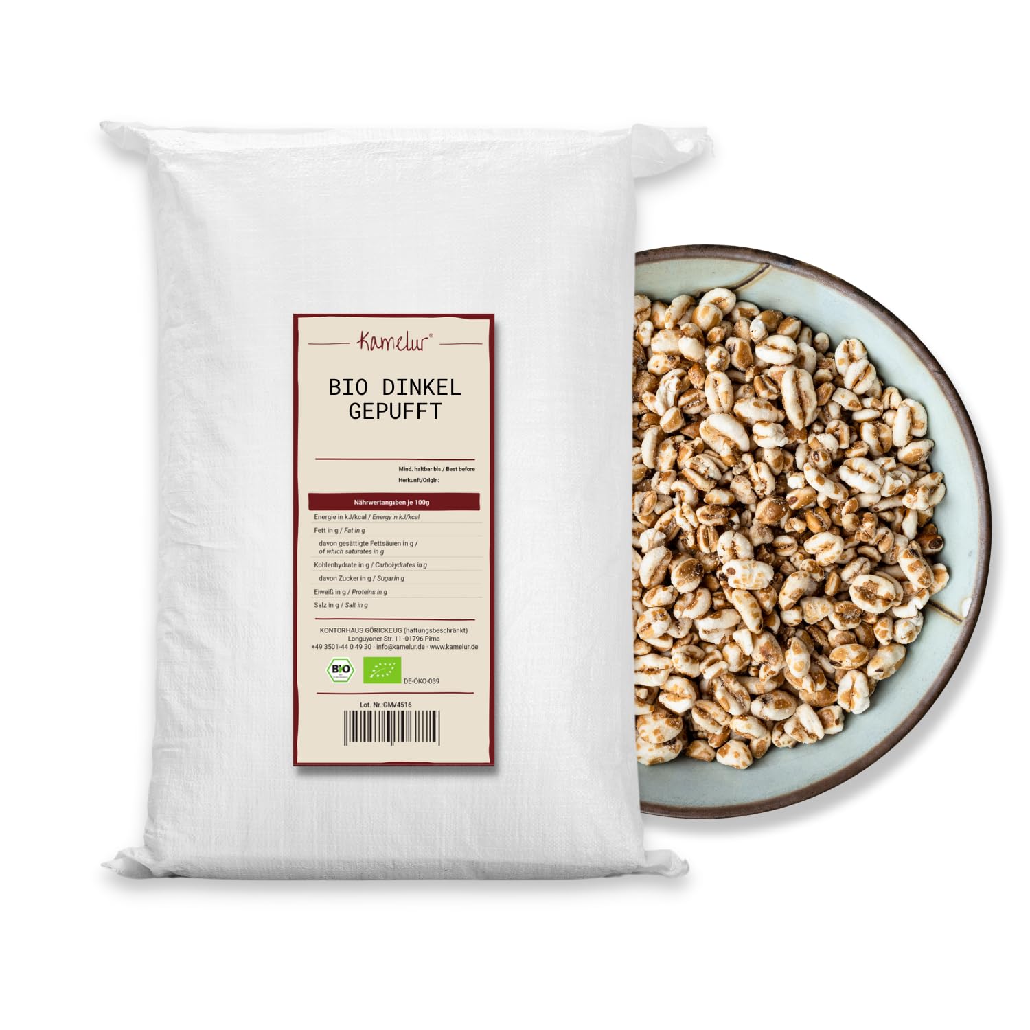 Kamelur Bio Dinkel Gepufft (15kg) Gepuffter Dinkel ungesüßt für ein schmackhaftes Müsli