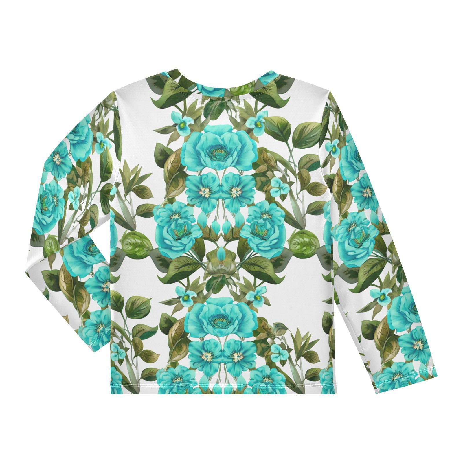 DOMIKING Rose Blossom Foliage White Boys Long Sleeve Rashguard Shirt Kids Quick Dry Swim Shirt for Beach Pool Sport 9-10T