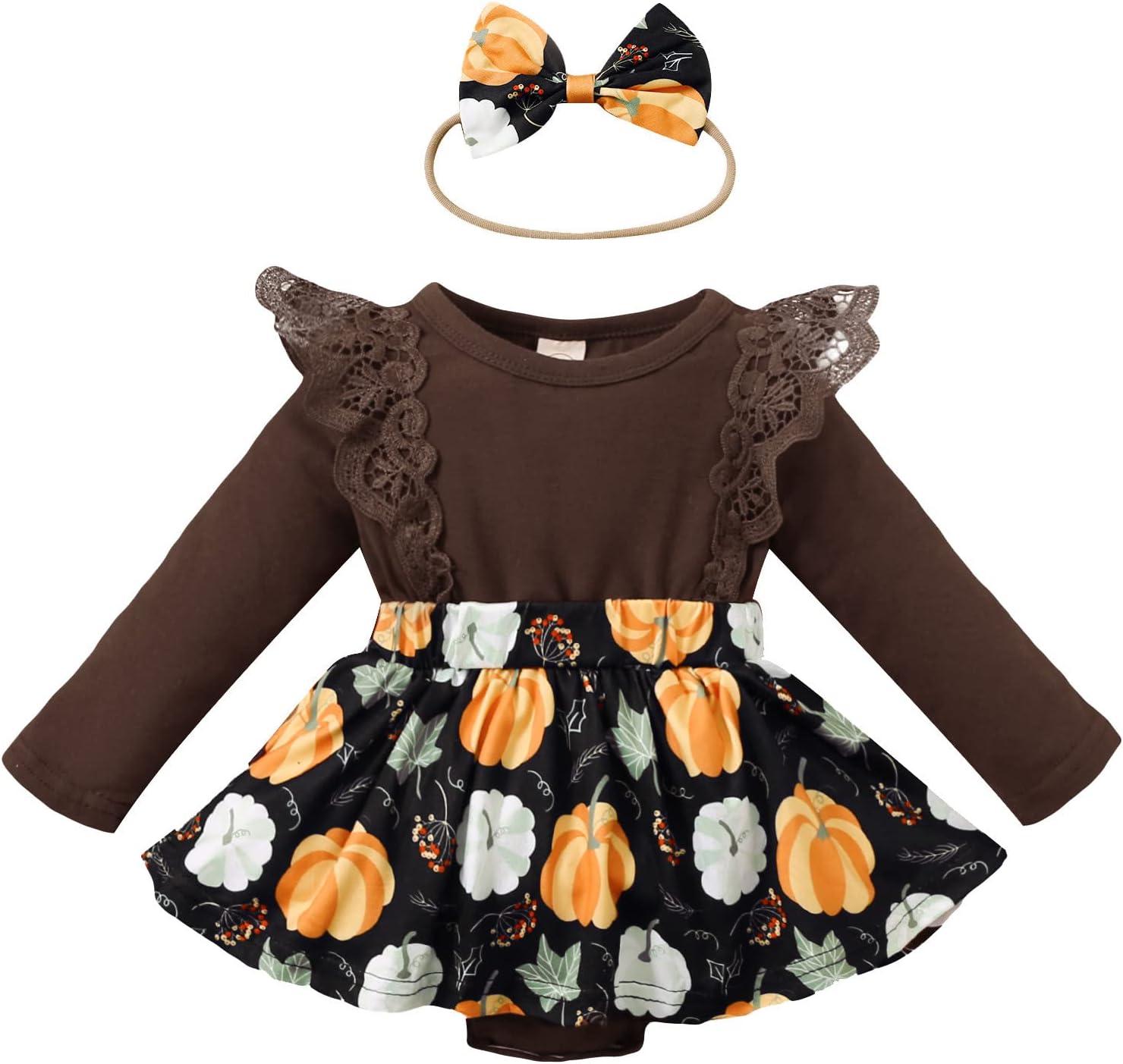 Baby Girl Halloween Dress Ghost Pumpkin Dress Baby Halloween Clothes Halloween Costumes For Girls My First Halloween Romper Skirt + Hairband Hooded Jumpsuit 2pcs