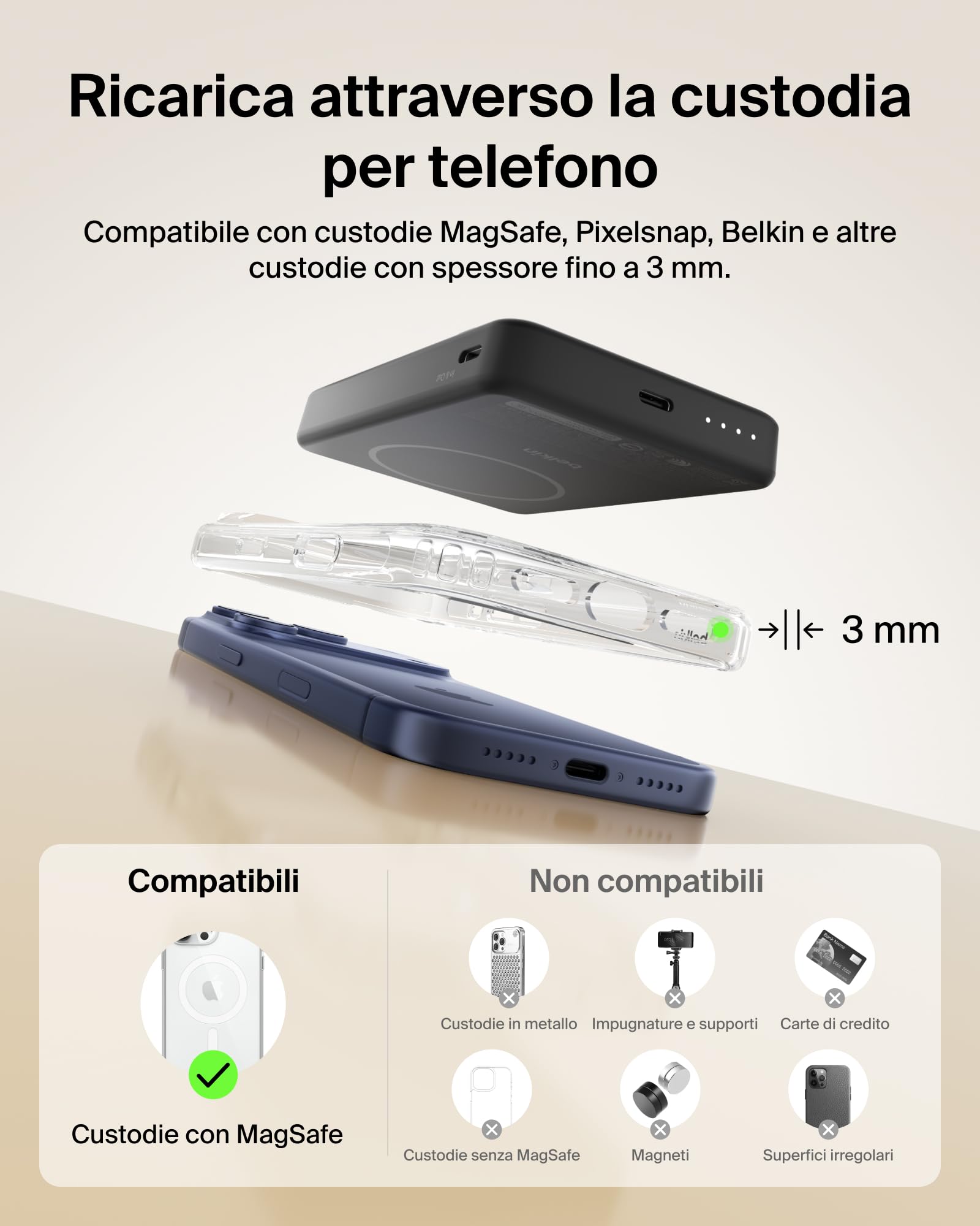 Belkin BoostCharge Power Bank Magnetico Sottile 10000mAh, Supporto - Nero | Caricatore Portatile 10000mAh Wireless, Certificato Qi2, Anello Magnetico, 1 USBC, Precaricato, Cavo Incluso, Sicuro in Aereo