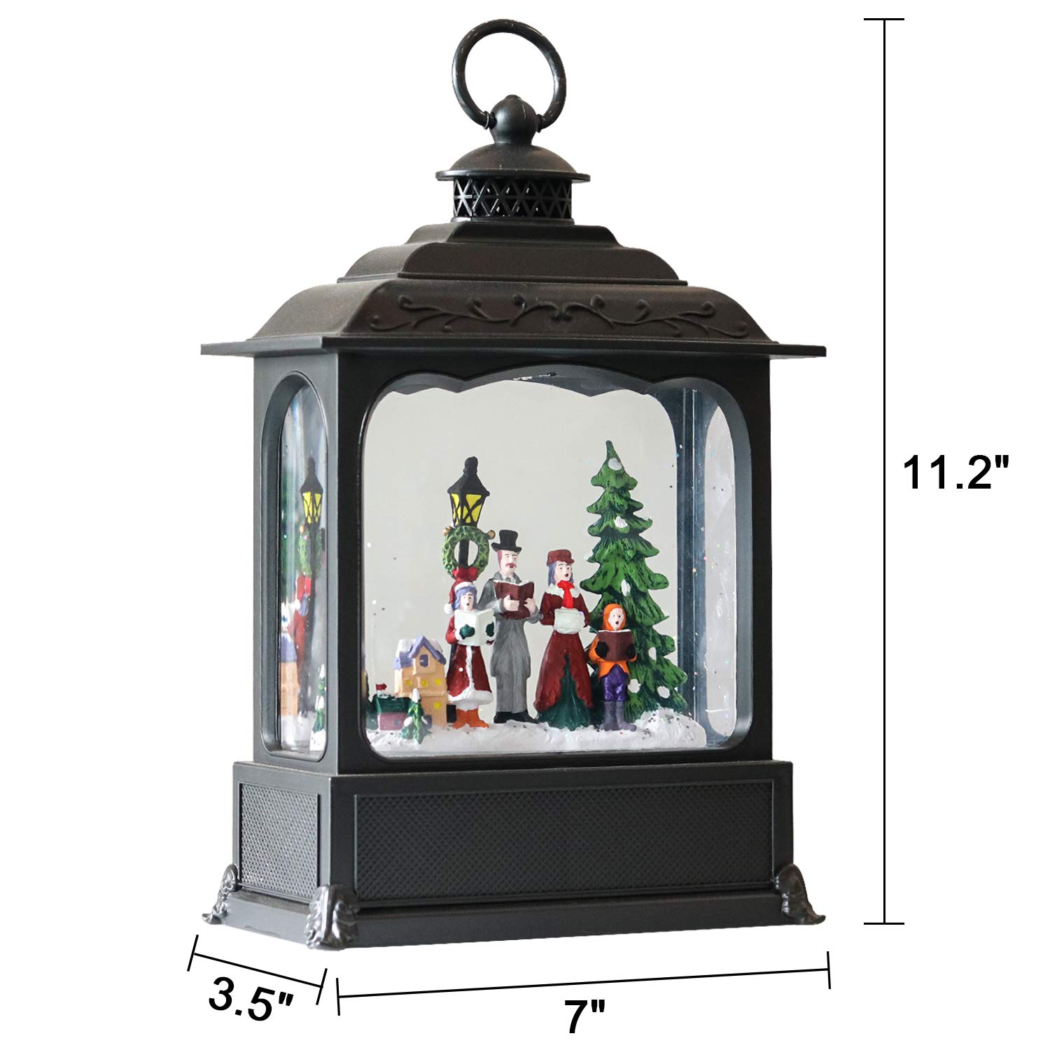 Boule à Neige Musicale Nativité - Lanterne LED Avec Effet Neige Et Eau Tournante - Minuterie 6H - Alim USB/Piles - 21 Cm