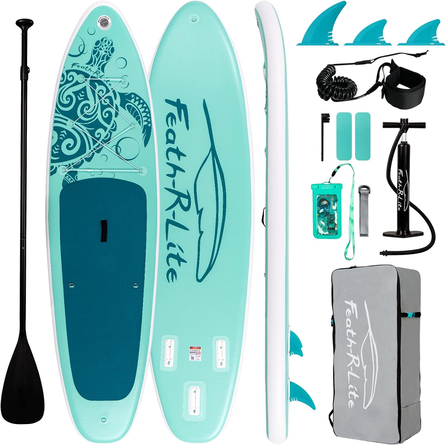 لوح تزلج على الماء FEATH-R-LITE قابل للنفخ وخفيف الوزن للغاية 10''1''/10''6''3'' لجميع مستويات المهارة مع ملحقات لوح التزلج SUP الفاخرة، وسطح مريح مانع للانزلاق للشباب والكبار