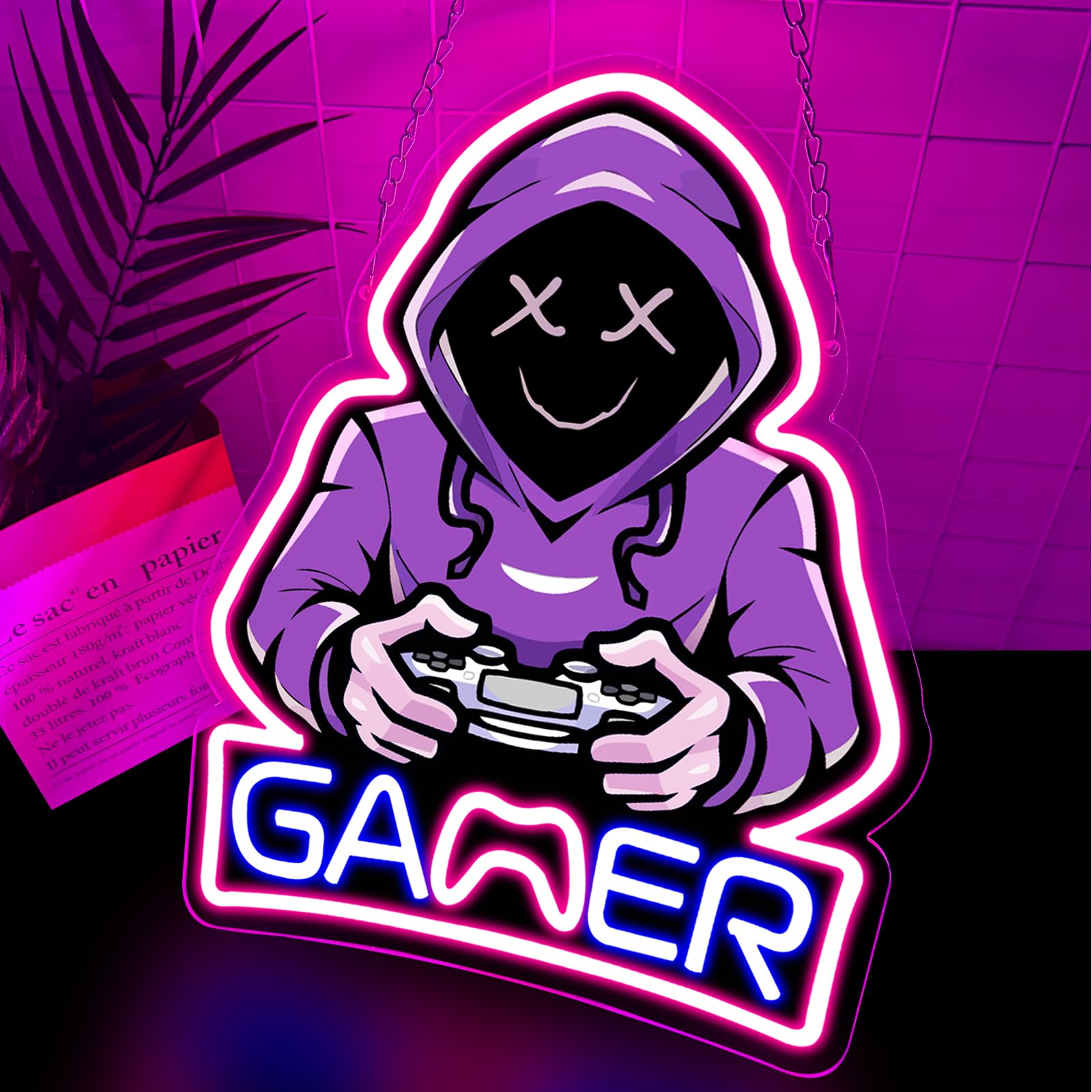 Gamer Man neonowa tabliczka fioletowa
