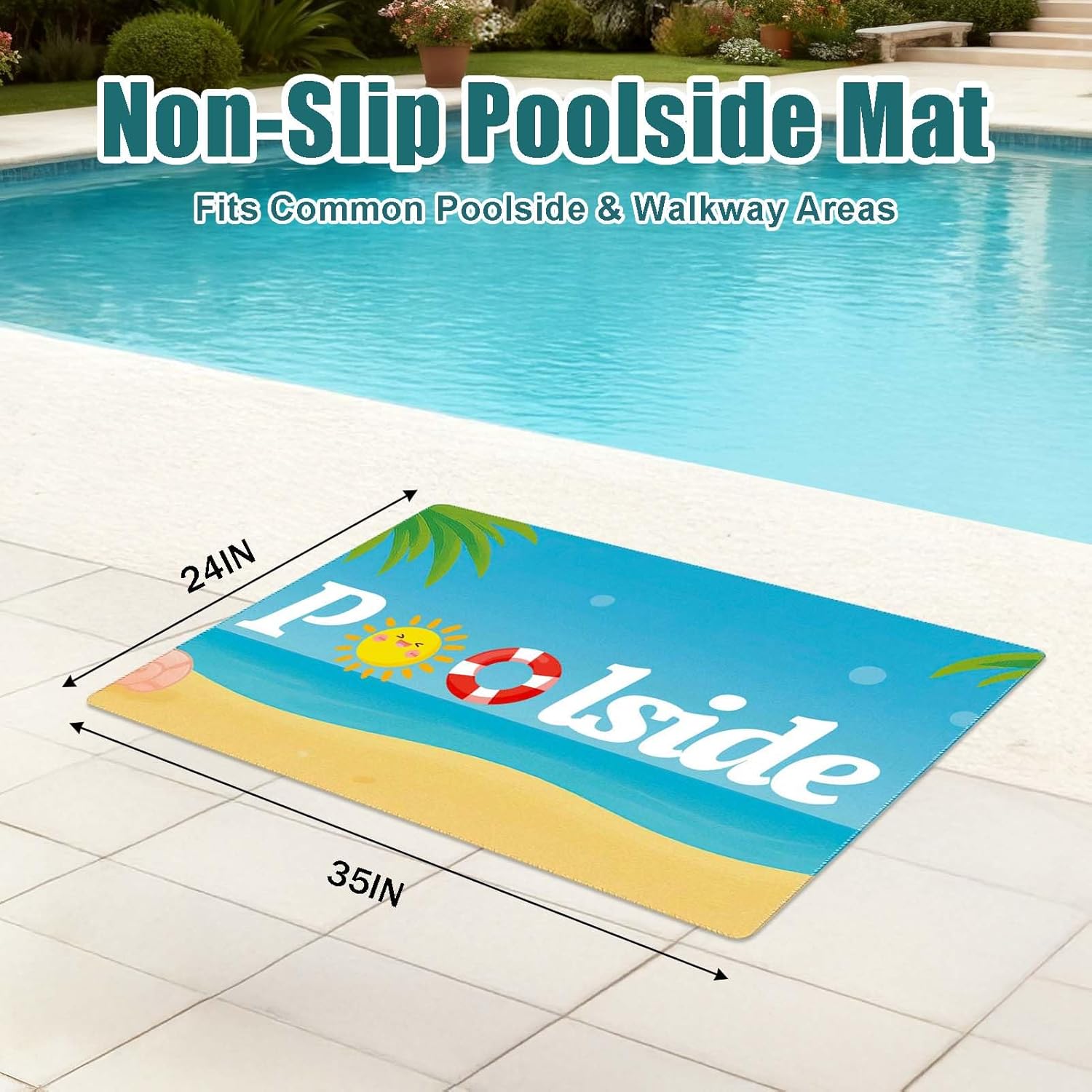 1PC Pool Mat Non Slip Poolside Seating Mat for Edge of Pool, 24 x 35 Inch Outdoor Floor Pool Deck Rug Soft Neoprene Walk Pool Cushions with Drainage for Summer Outdoor Indoor Beach Swimming Safety