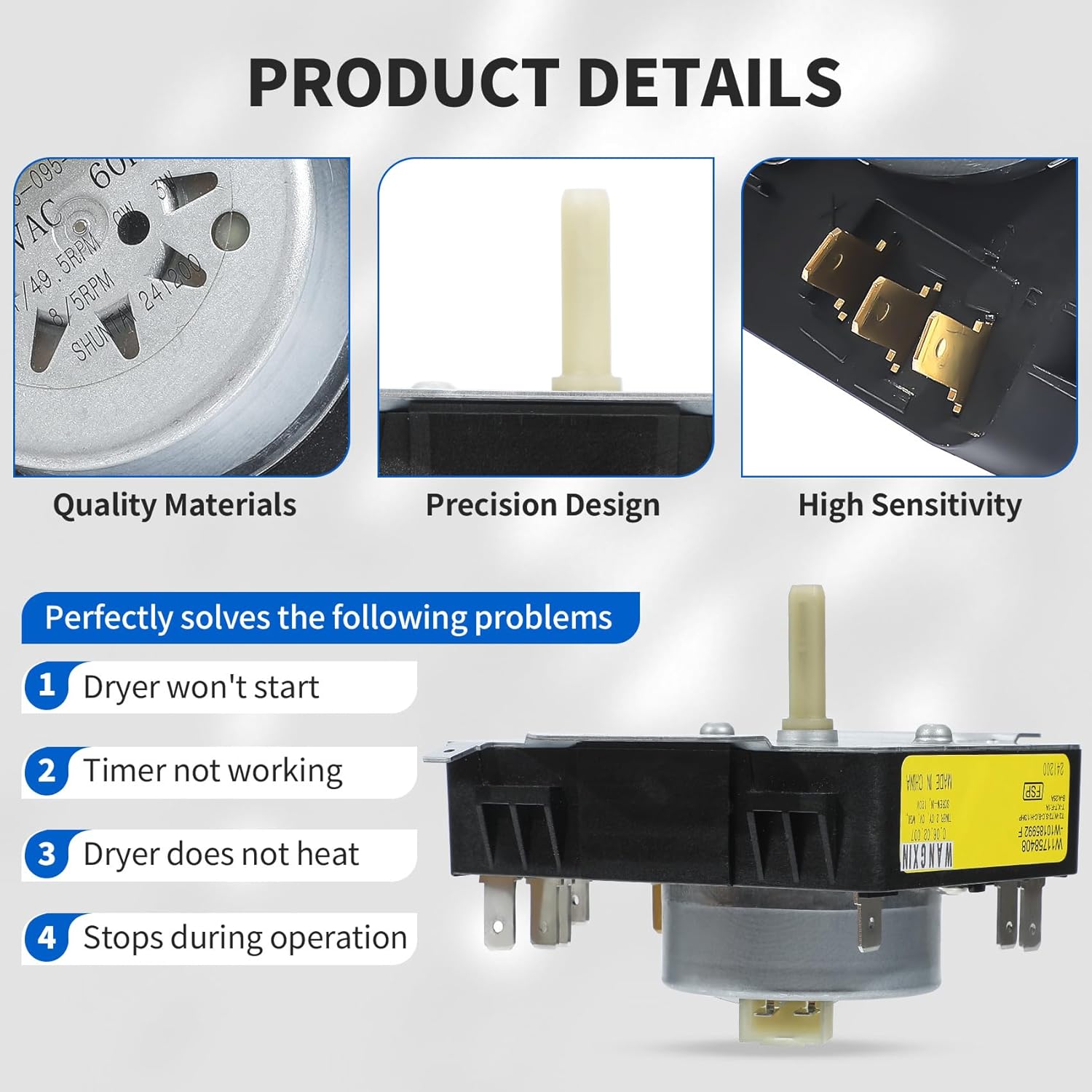 W10642928 C WPW10642928 Dryer Timer Compatible with Maytag Dryer Timer MGDX655DW0 MGDX655DW2 MEDX655DW0 MEDX655DW1 MGDX500BW1 MGDX500BW2 MGDX655DW1 115VAC 60Hz, Replacement 418-098-20-B5 4448993