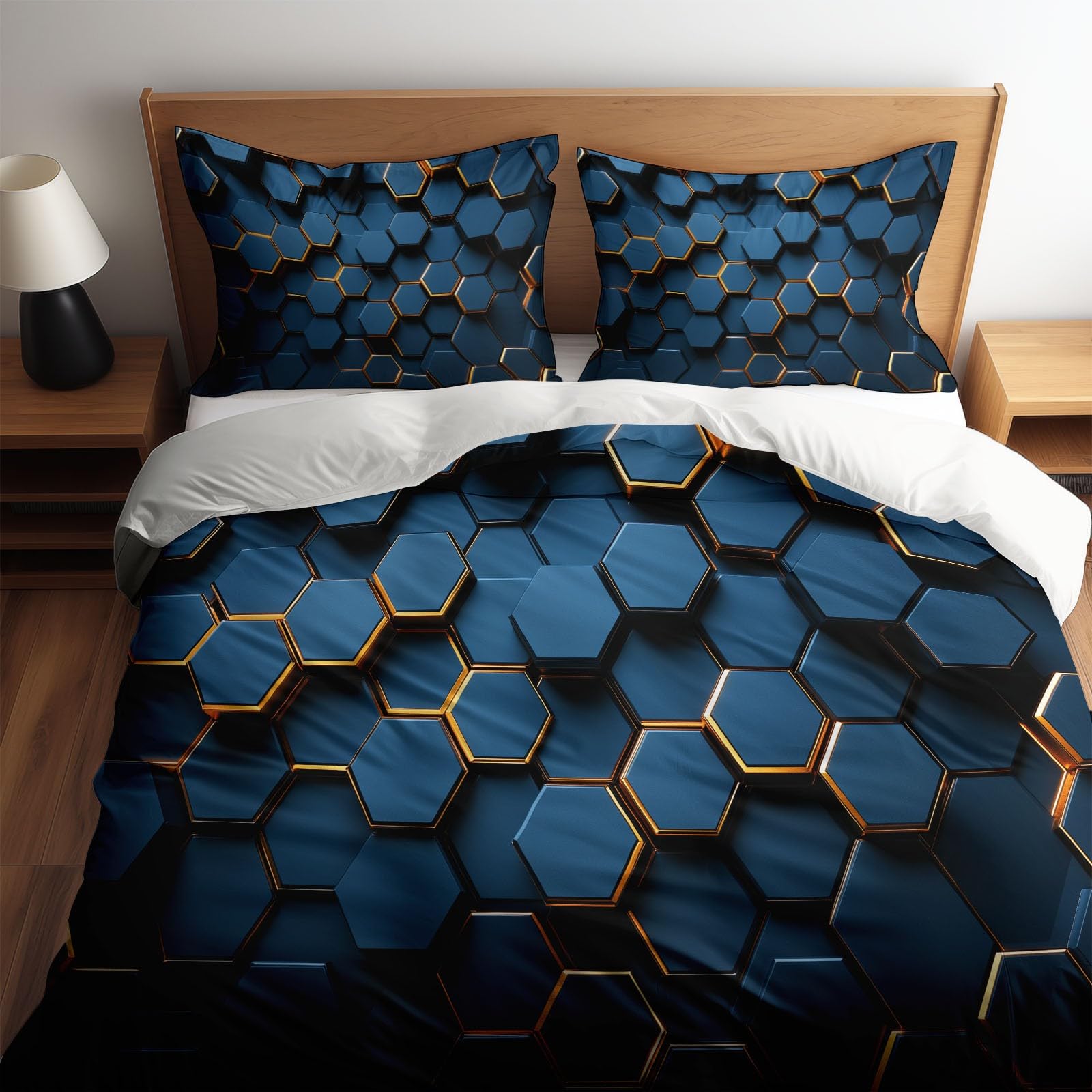Geometryczny sześciokąt plaster miodu 3-częściowy zestaw poszewek na kołdrę 150x200 cm 3D nadruk poszwa na kołdrę z zamkiem błyskawicznym i poszewkami na poduszki miękka mikrofibra dla dzieci poszwa