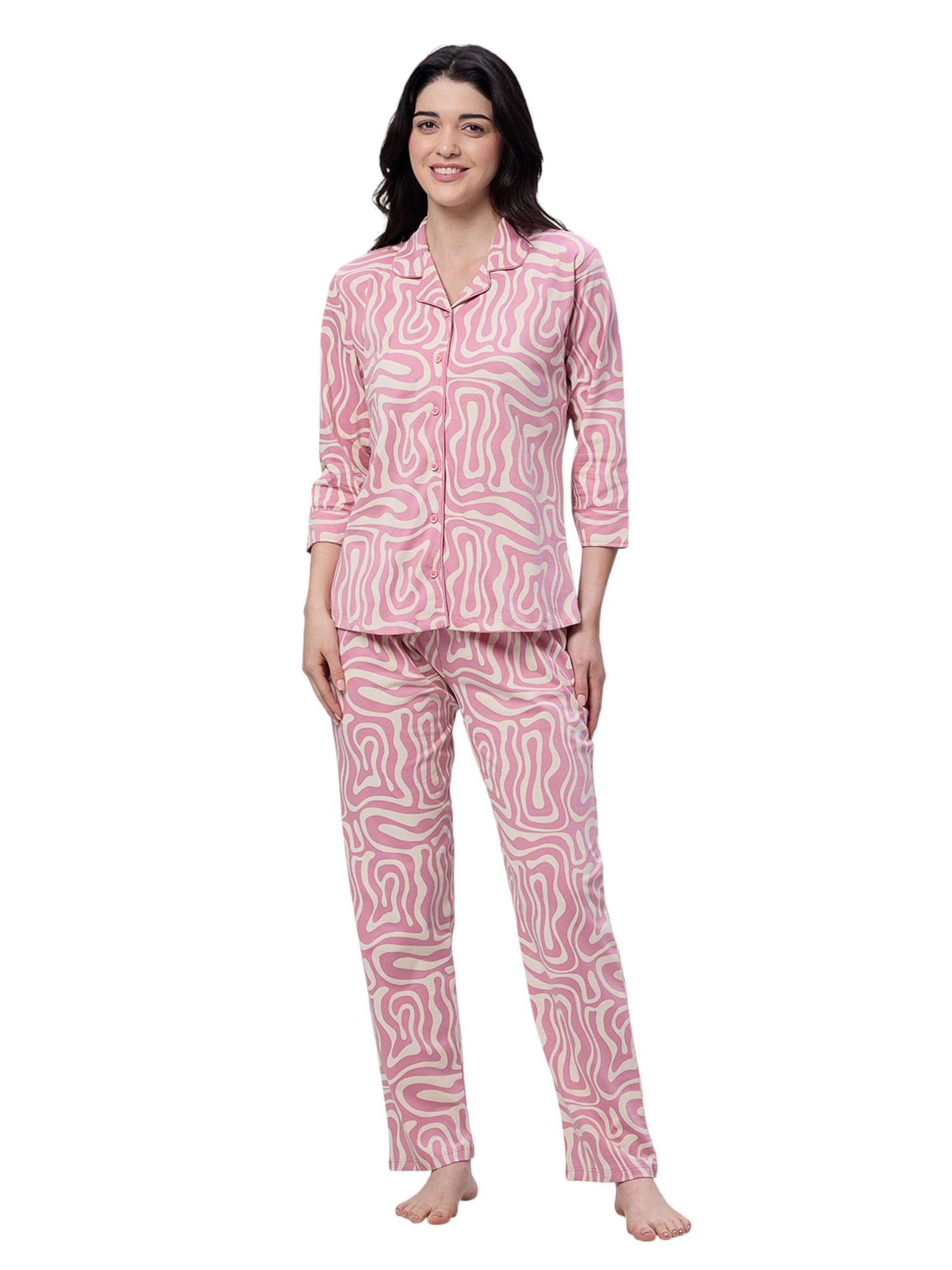 lotik Women's Cotton Geomatric Print Shirt & Payjama Full Sleeve Nightsuit Set-picture-35
