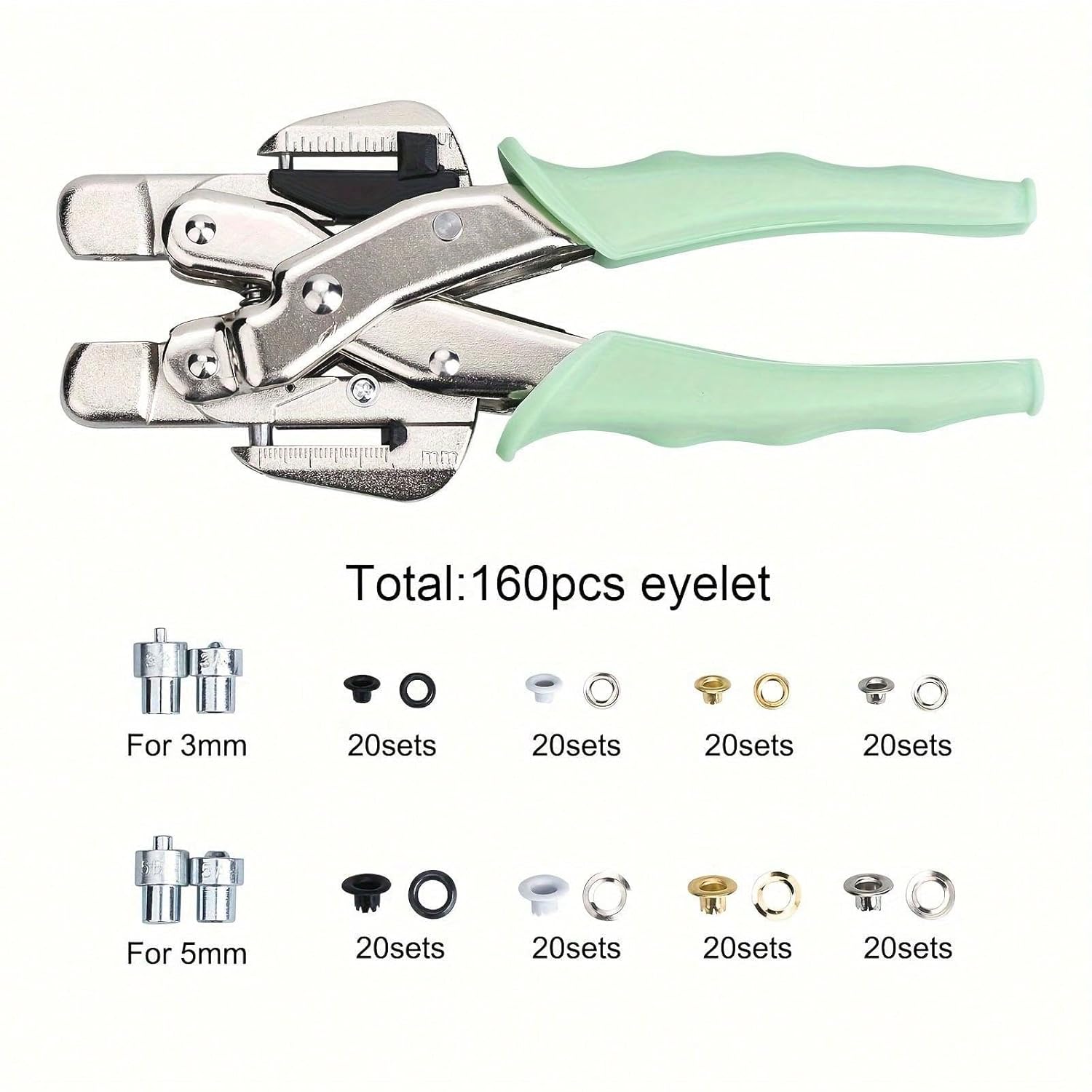 LZBRDY Professional 3mm & 5mm Eyelet Punch Pliers Kit with 160pcs Grommets with Silicone Grip for Leather, Fabric, Tarpaulin, Signs, Banners, DIY Craft Projects