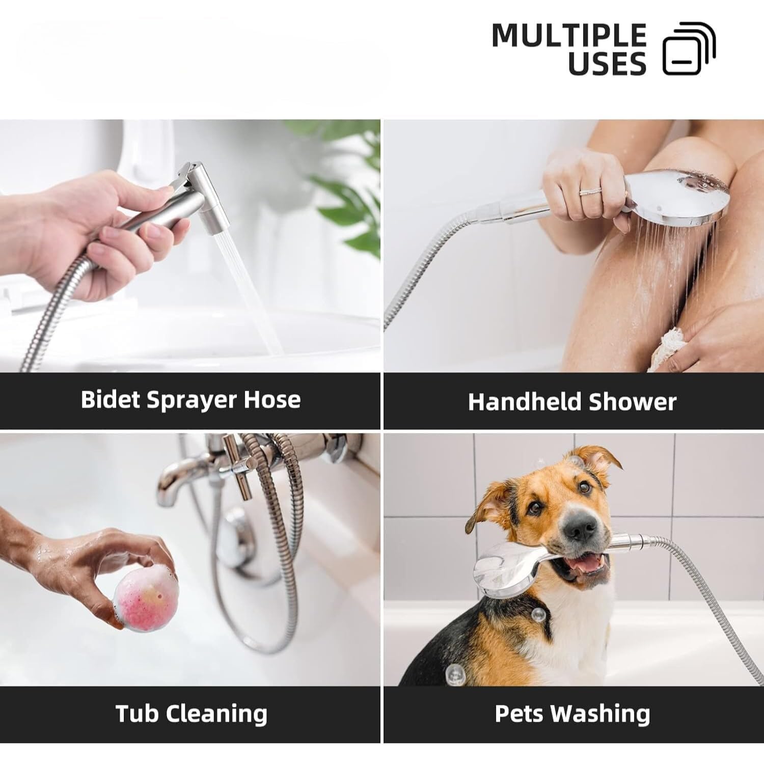 LuvBath Fitting Bathroom Jet Spray for Toilet with ABS Health Faucet Gun, 1 Meter Flexible Stainless Steel Hose Pipe, Wall Hook Holder, High Pressure Leak Proof | Hygiene and Cleaning | Set of 1 1