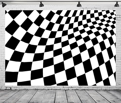 Miniatura 4 de BELECO Telón de fondo de tela a cuadros blanco y negro de 12 x 8 pies, tablero de ajedrez, textura cuadrícula, fondo de ondas, suministros de fiesta