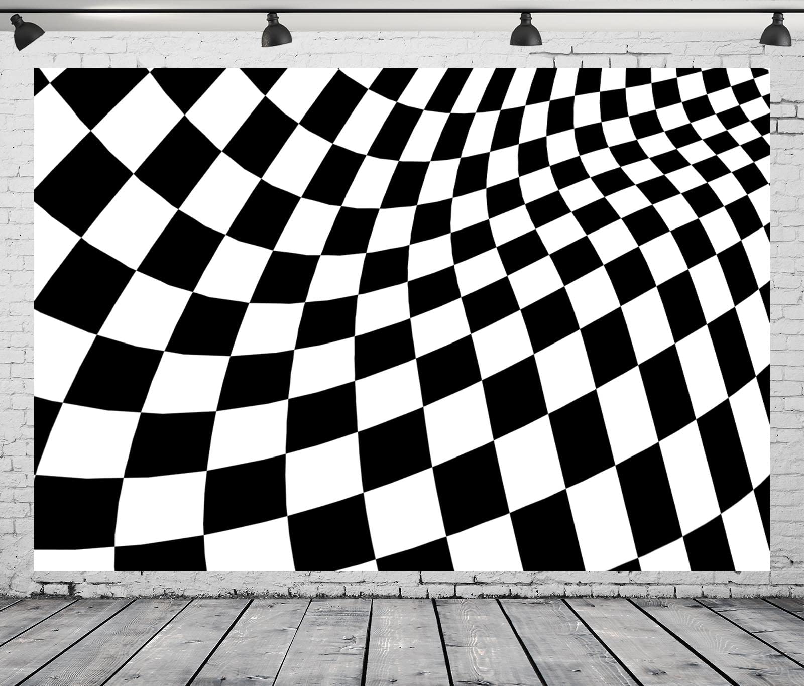 BELECO 3x2.5m Fondo de Tela Tablero Cuadros Negro Blanco Carreras