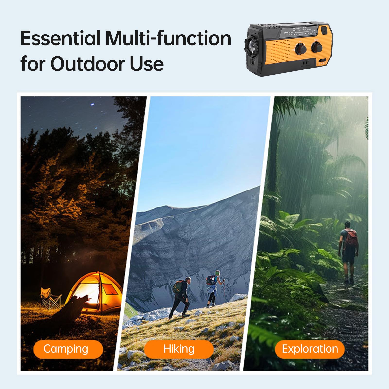 Radio d'urgence,Radio Solaire AM/FM avec Dynamo à manivelle, Chargeur USB Rechargeable 4000 mAh, Alarme SOS et Lampe Torche LED, idéale pour la Maison, Le Camping et la randonnée