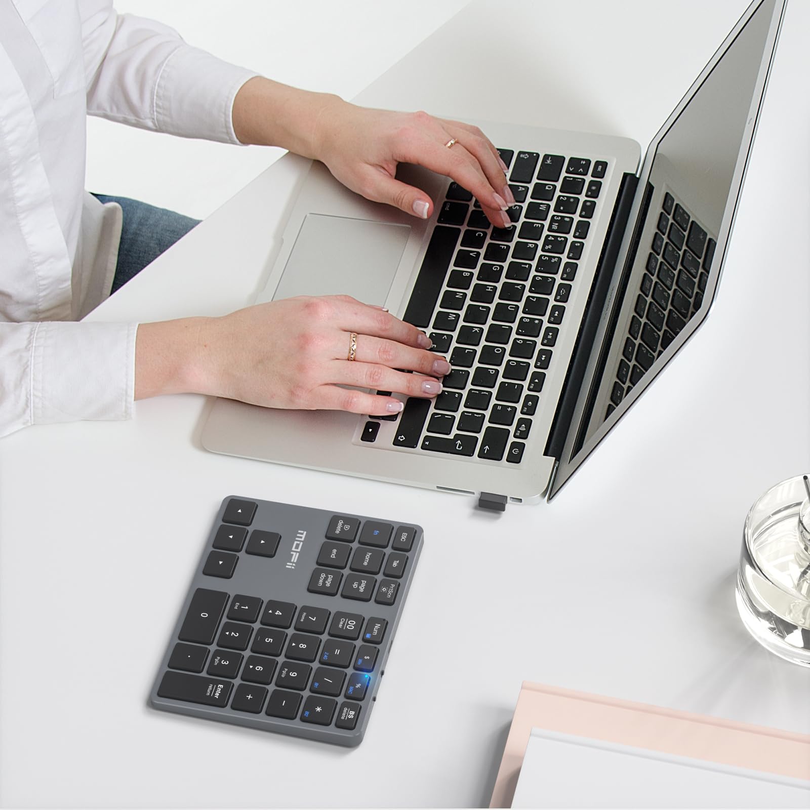 MOFII Teclado numérico inalámbrico Bluetooth gris con 35 teclas USB-C recargable, contabilidad de datos financieros portátiles de 10 teclas para computadora portátil/PC/computadora de escritorio