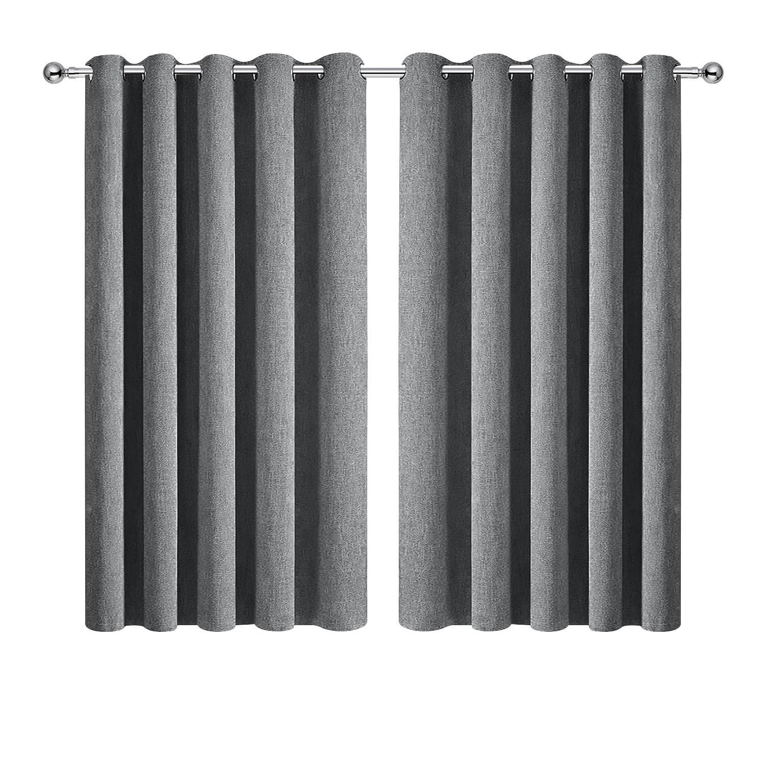 Aspire Homeware Charcoal Linen 100% Blackout Curtains For Bedroom 66X54 Inch Eyelet Curtains For Living Room 2 Panels With Tiebacks