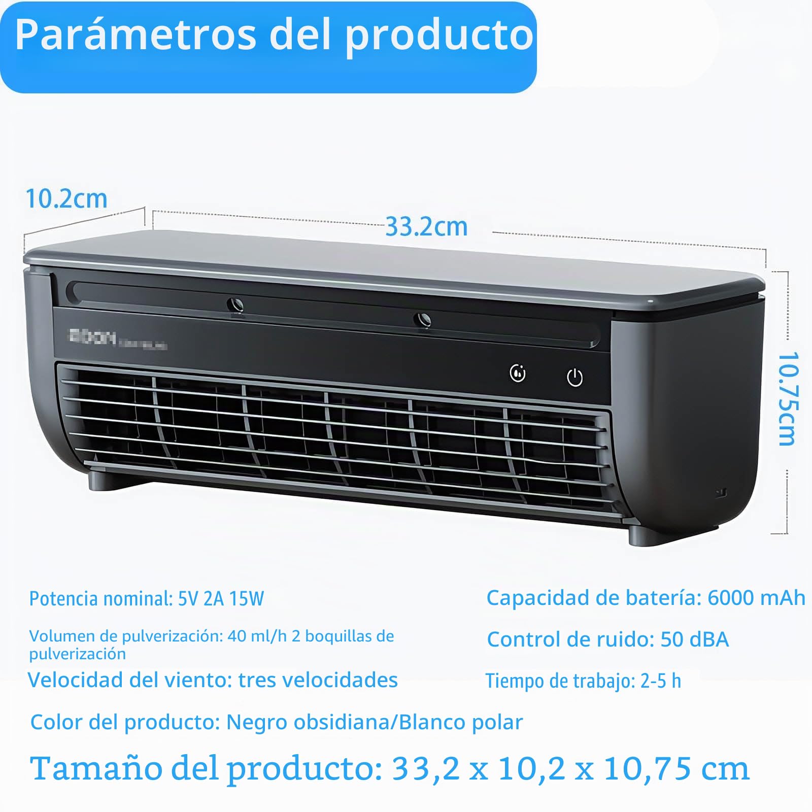 Acondicionador de aire portátil de montaje en pared, ventilador de enfriamiento eléctrico recargable con 3 velocidades para dormitorio, oficina, sala de estar, cocina