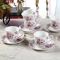 Vista 6 de GuangYang 7 oz Porcelain Tea Cups and Saucers set of 6,Purple Fancy Floral