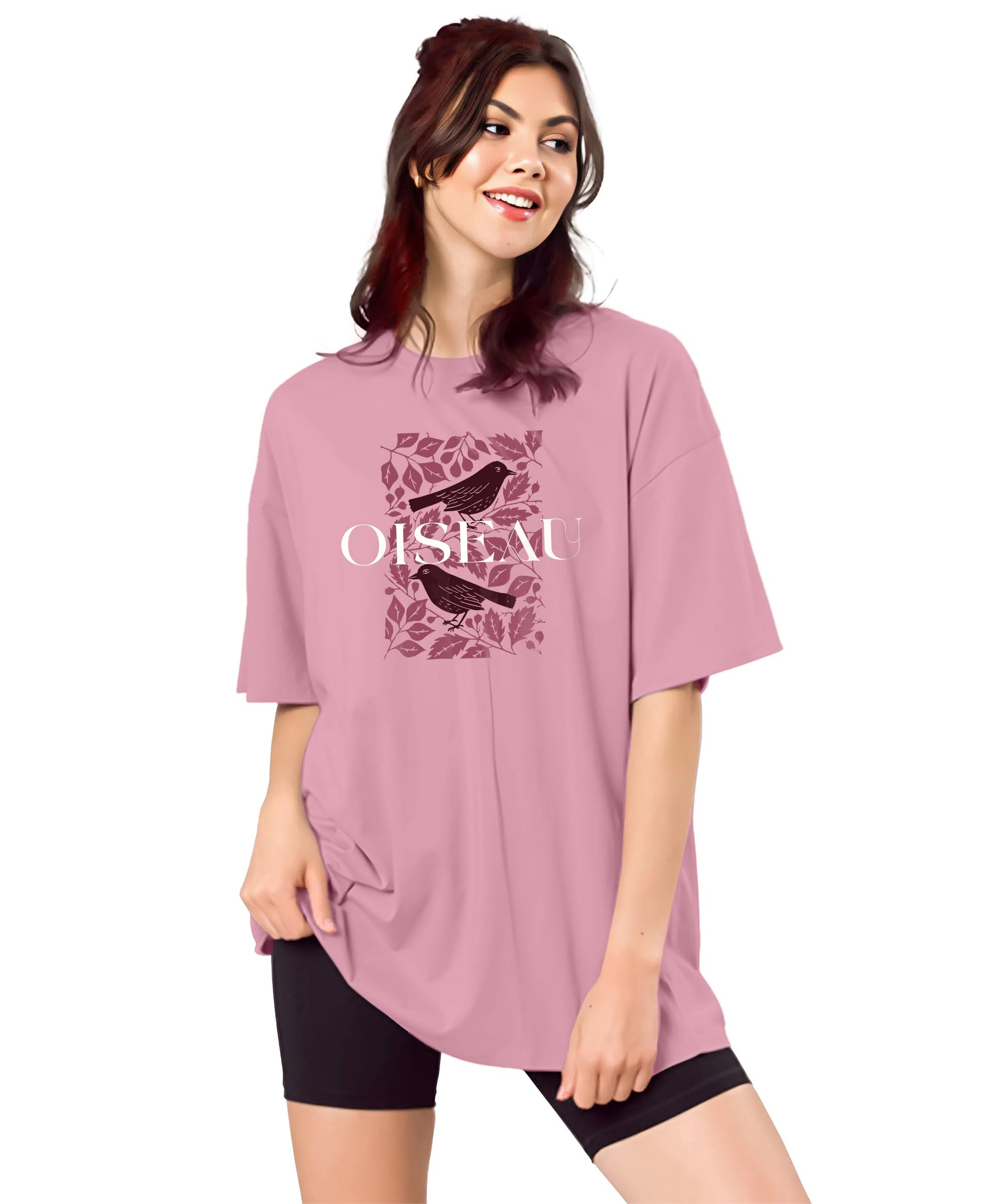 SHODOX® T-shirt da donna in misto cotone oversize con stampa a spalla bassa, morbida, traspirante e leggera, top elegante per ragazze con stampa grafica di alta qualità